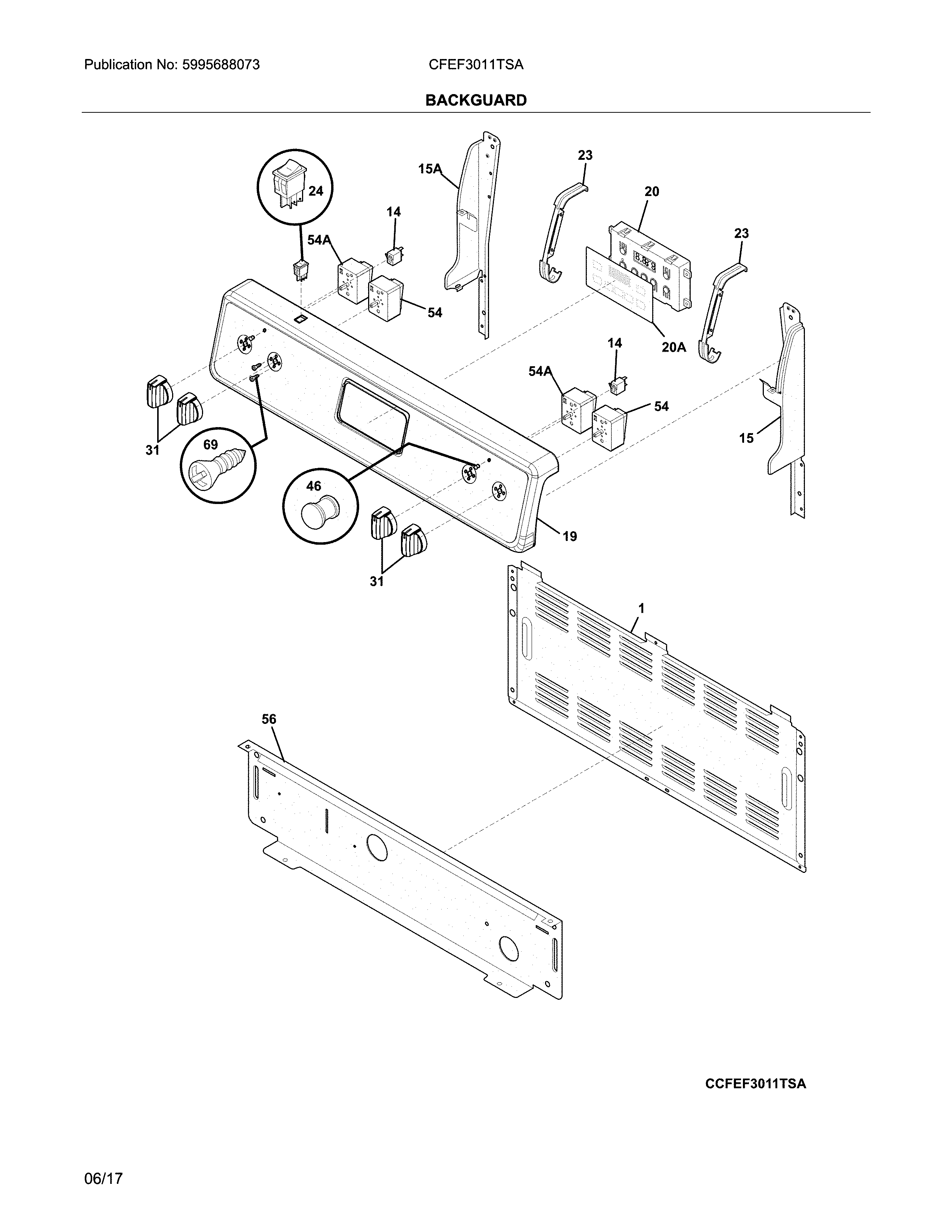 Frigidaire CFEF3011TSA backguard diagram