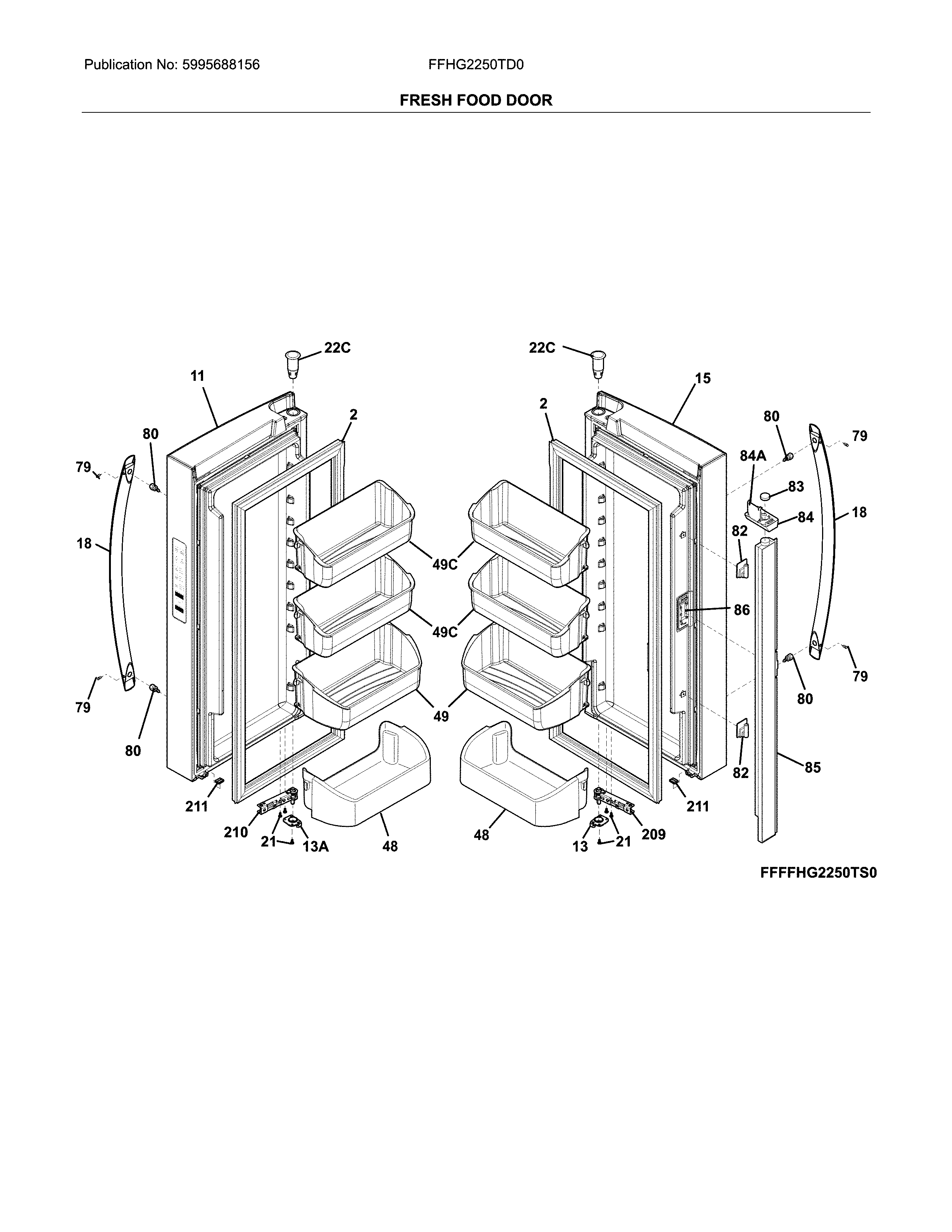 Frigidaire FFHG2250TD0 fresh food door diagram