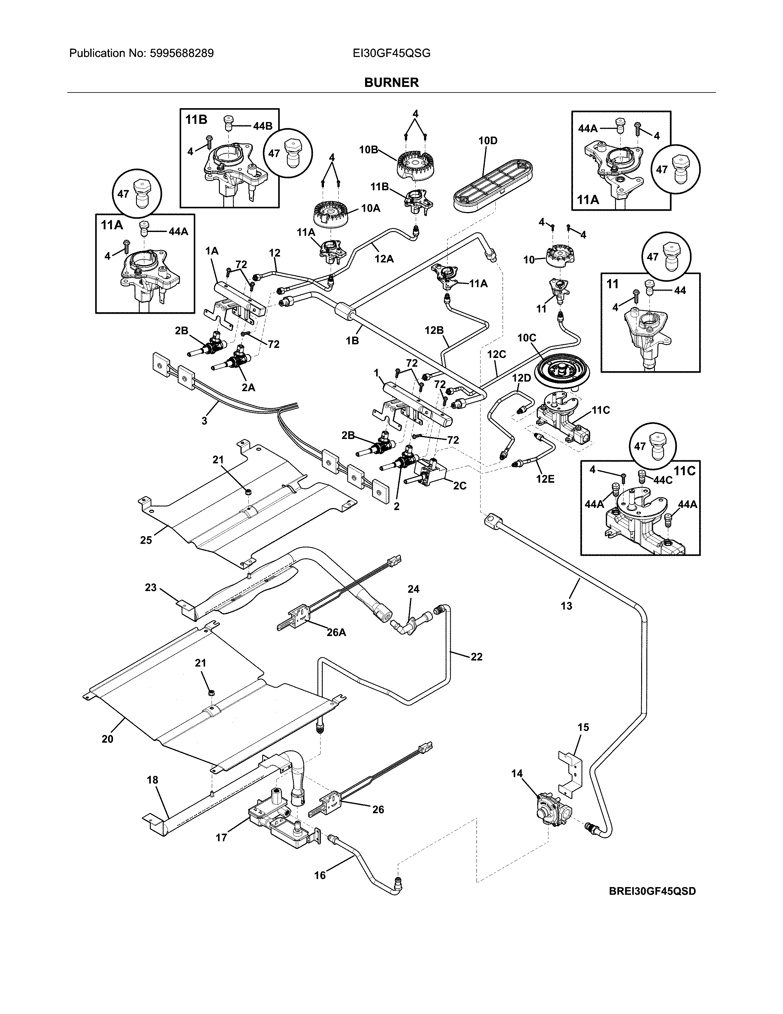 Electrolux EI30GF45QSG burner diagram