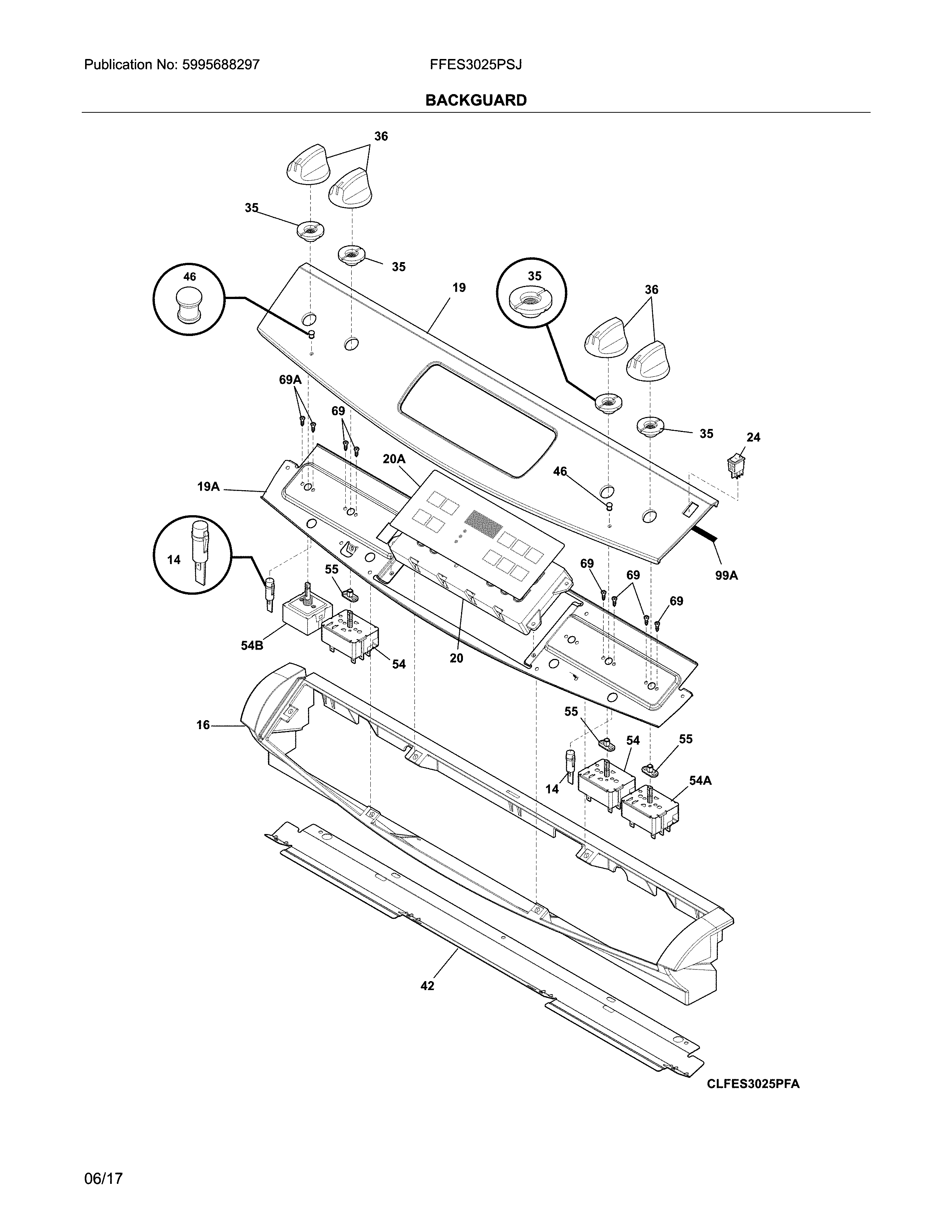 Frigidaire FFES3025PSJ backguard diagram