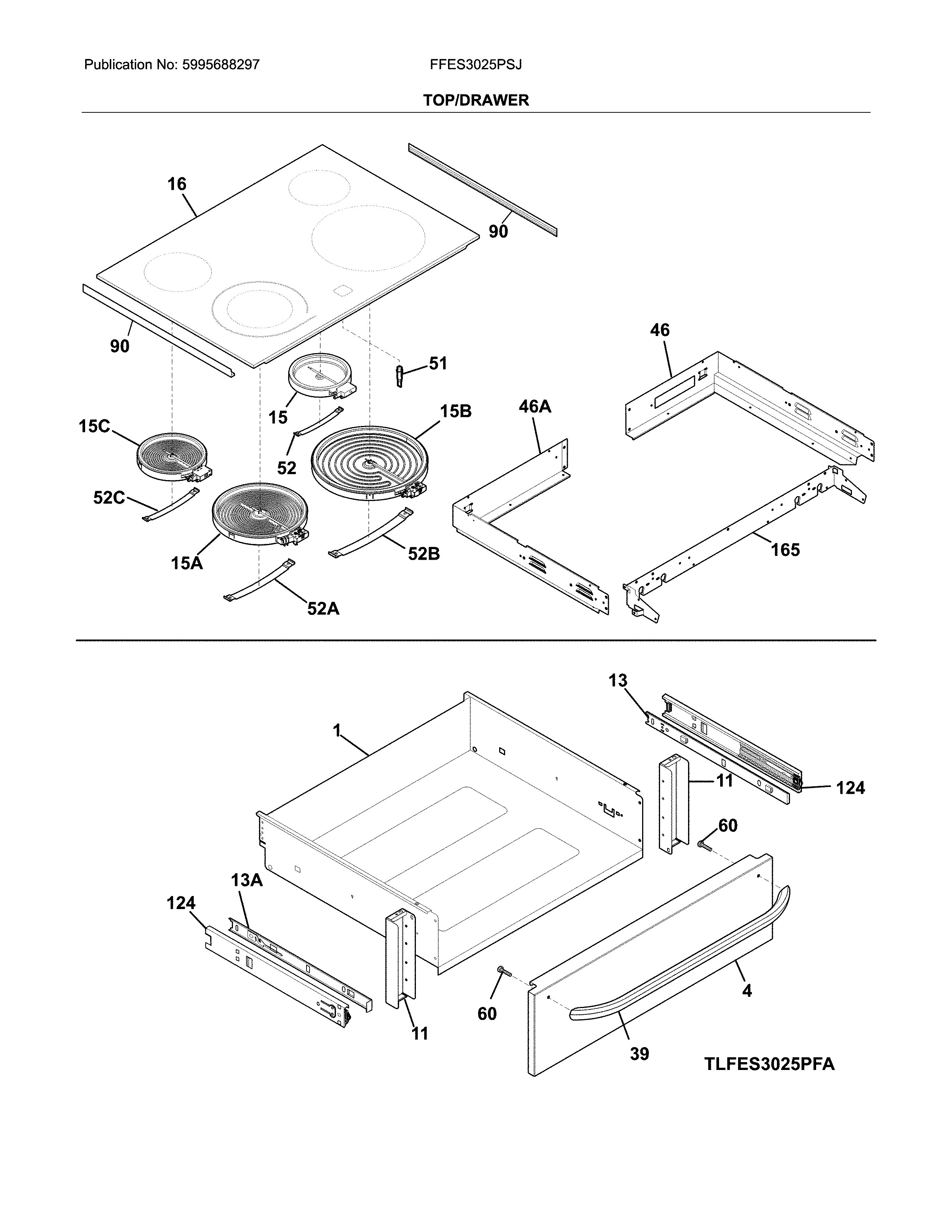 Frigidaire FFES3025PSJ top/drawer diagram