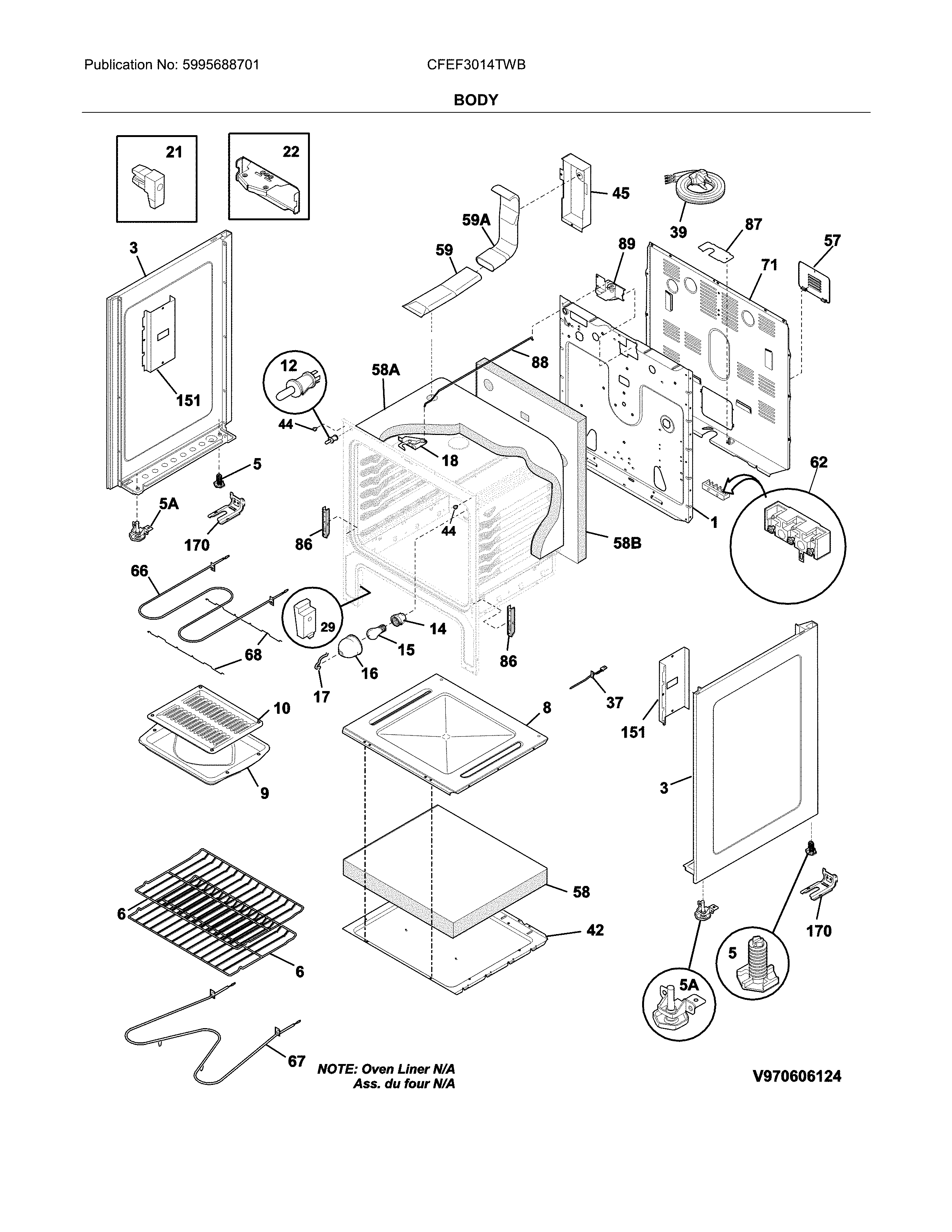 Frigidaire CFEF3014TWB body diagram