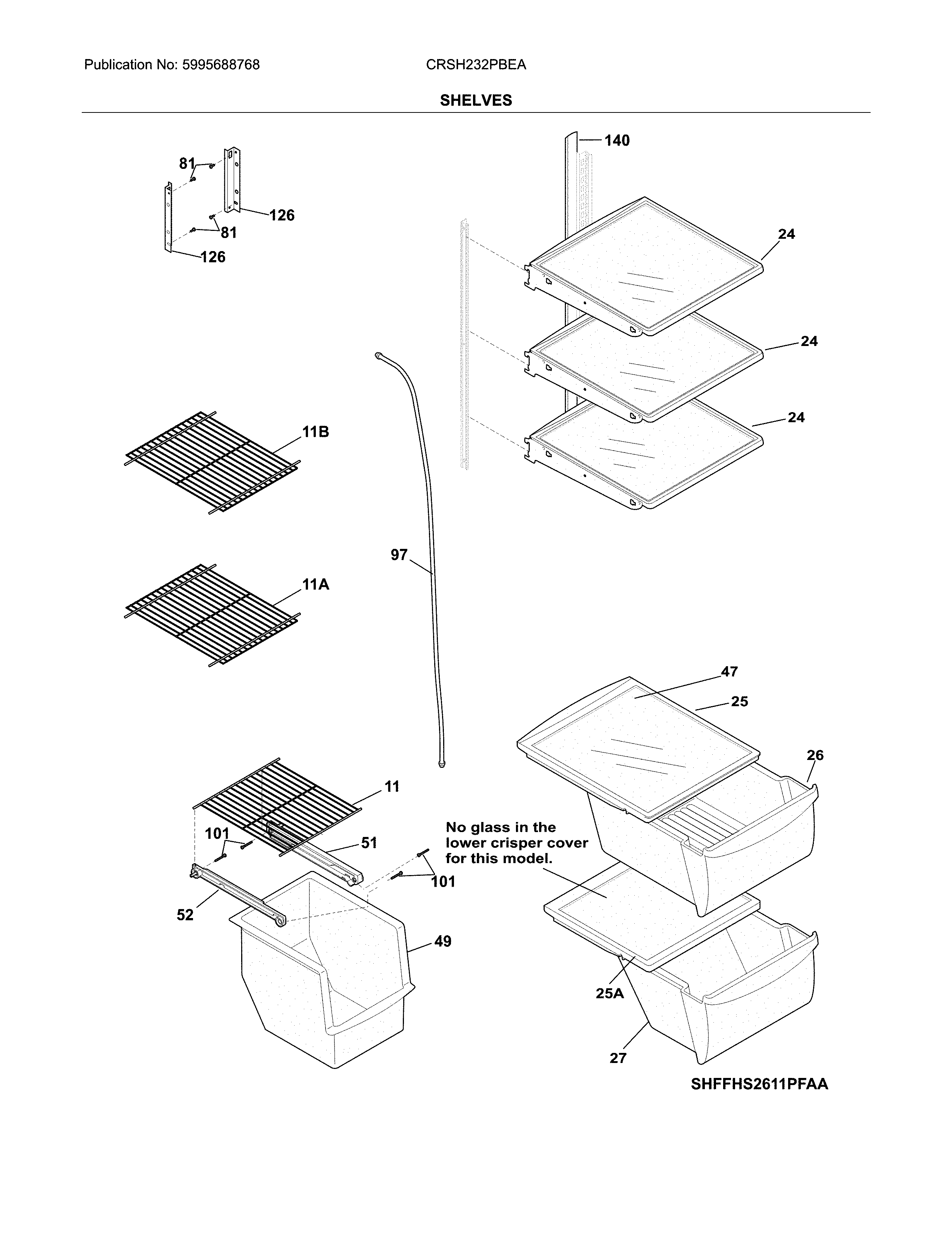 Crosley CRSH232PBEA shelves diagram