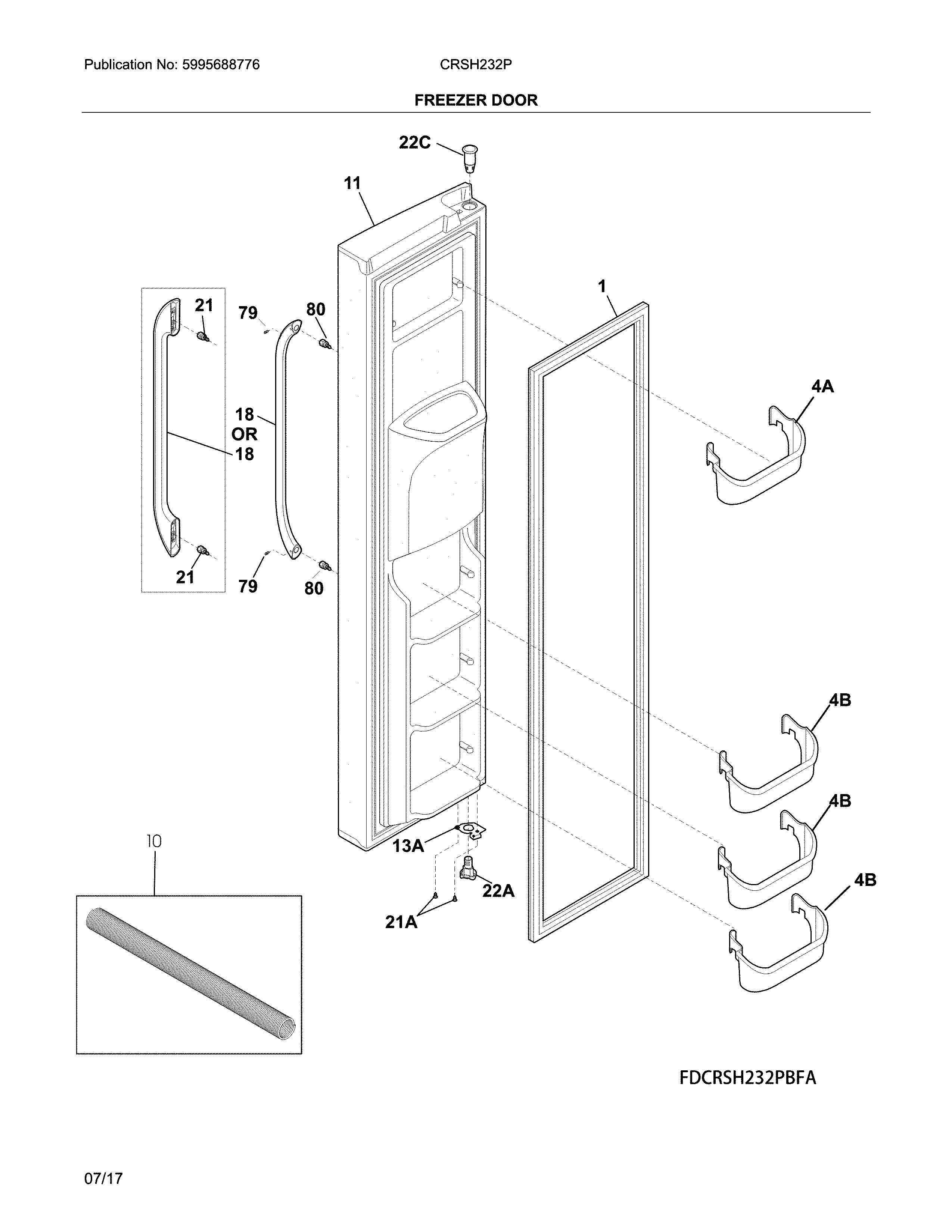Crosley CRSH232PBFA freezer door diagram