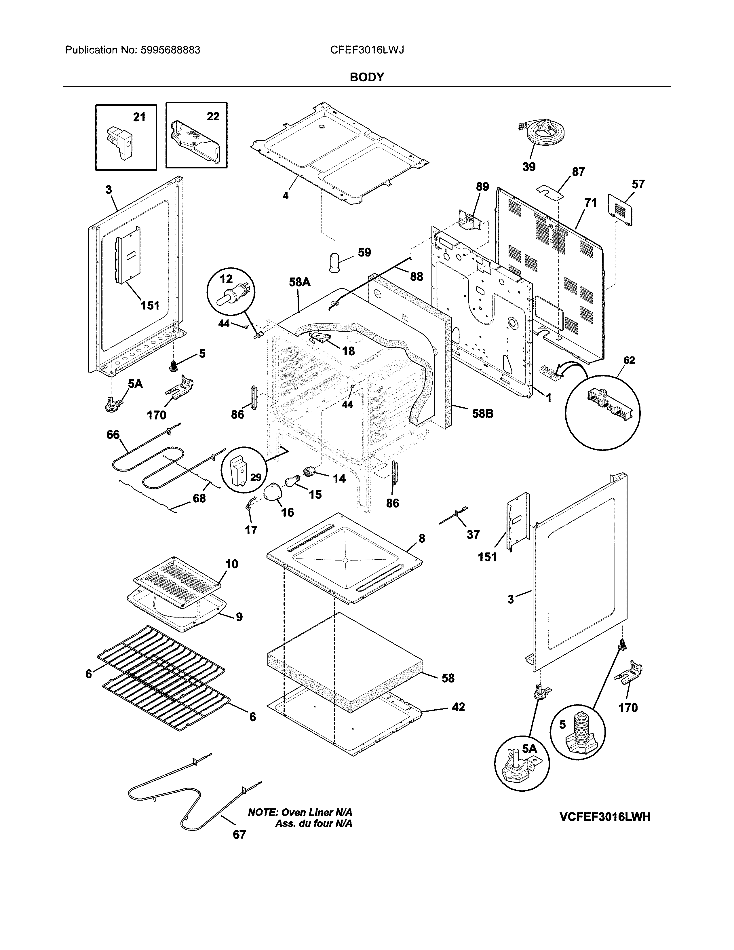 Frigidaire CFEF3016LWJ body diagram
