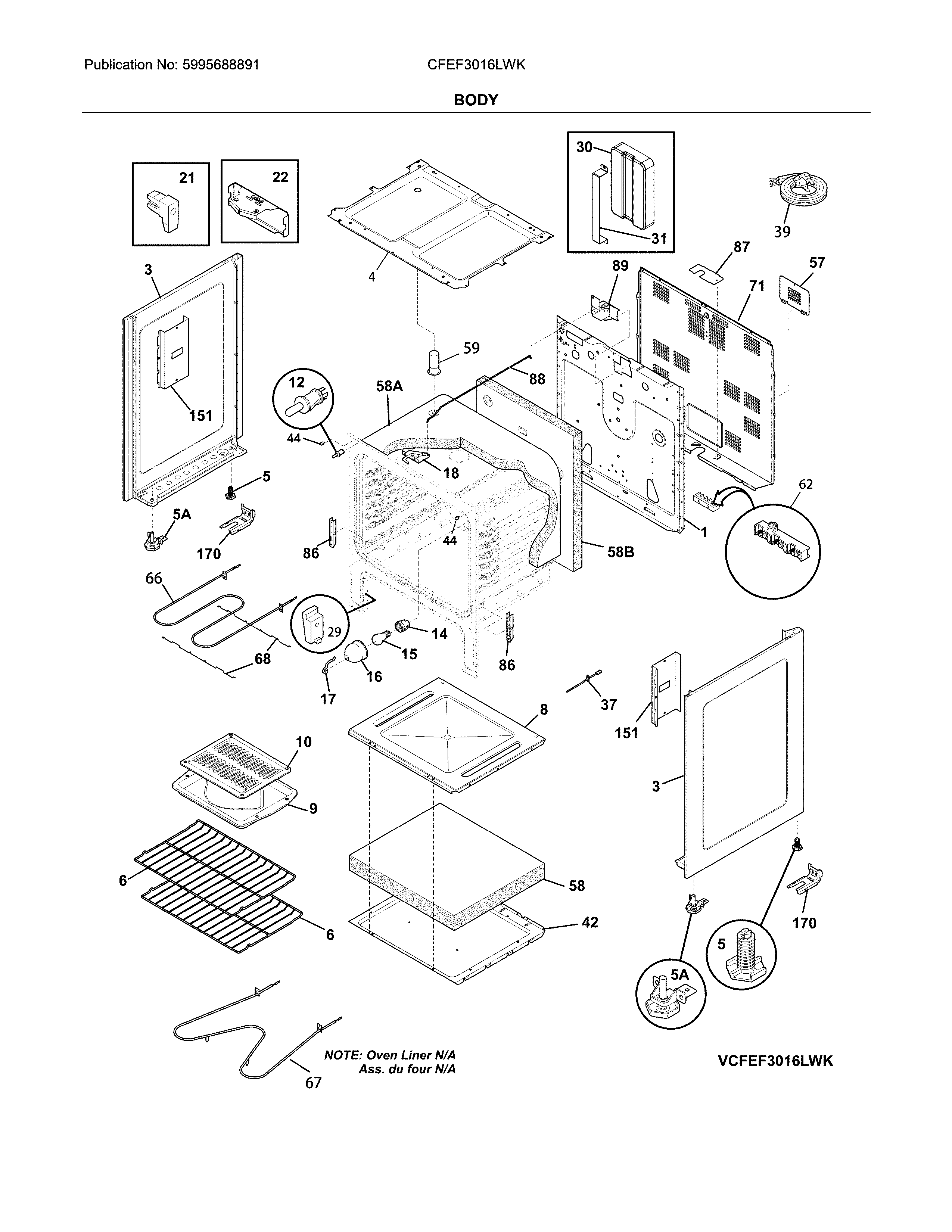 Frigidaire CFEF3016LWK body diagram