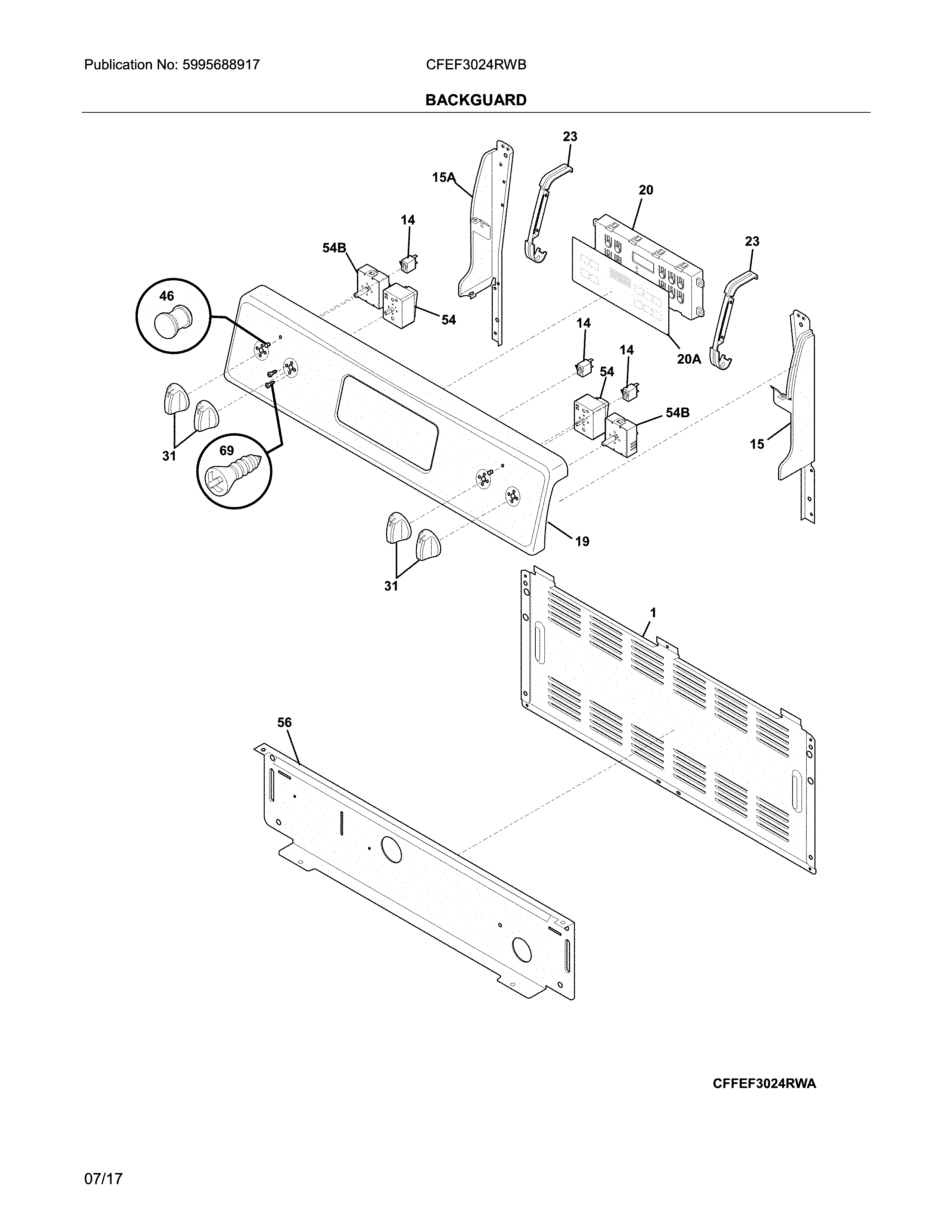 Frigidaire CFEF3024RWB backguard diagram