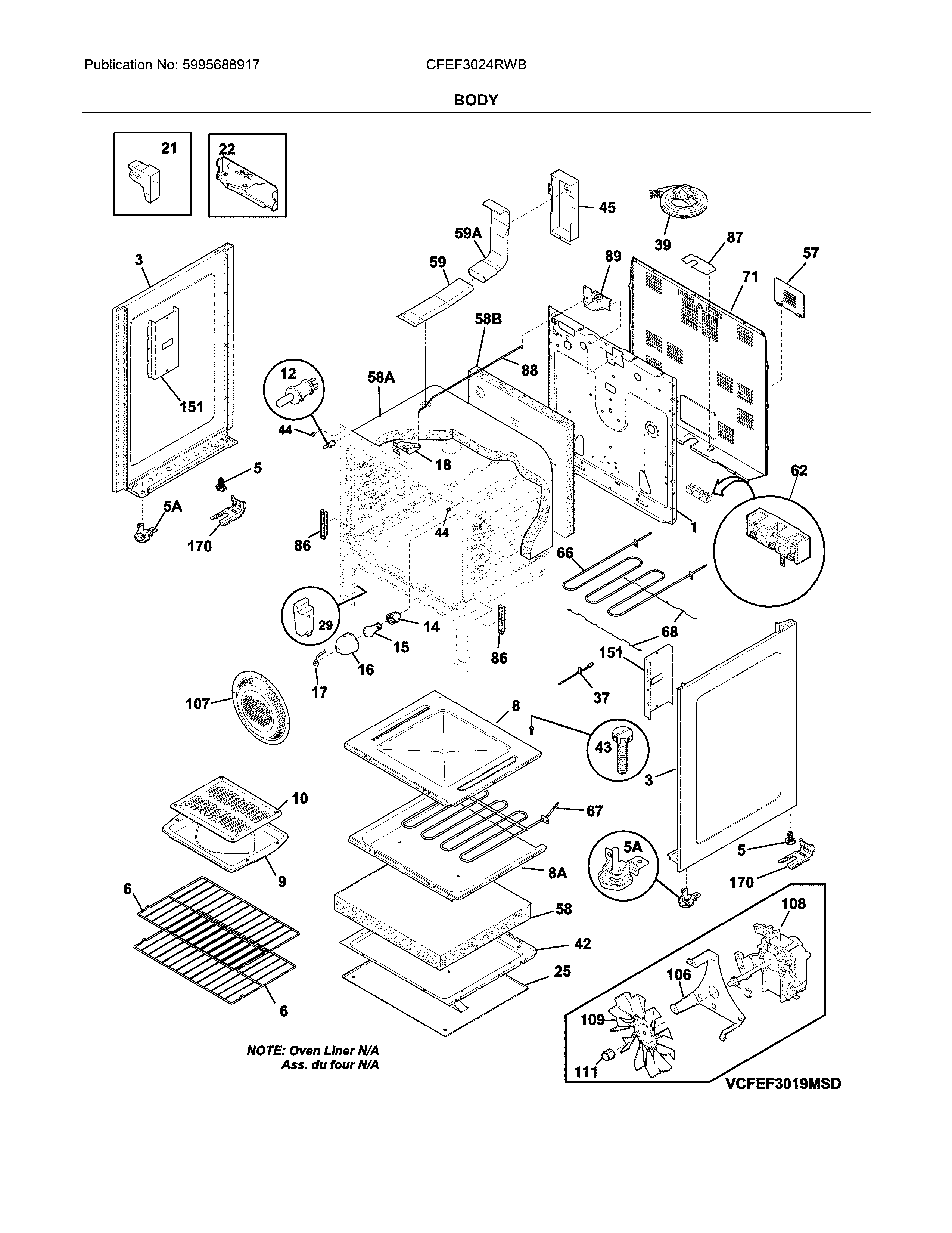 Frigidaire CFEF3024RWB body diagram