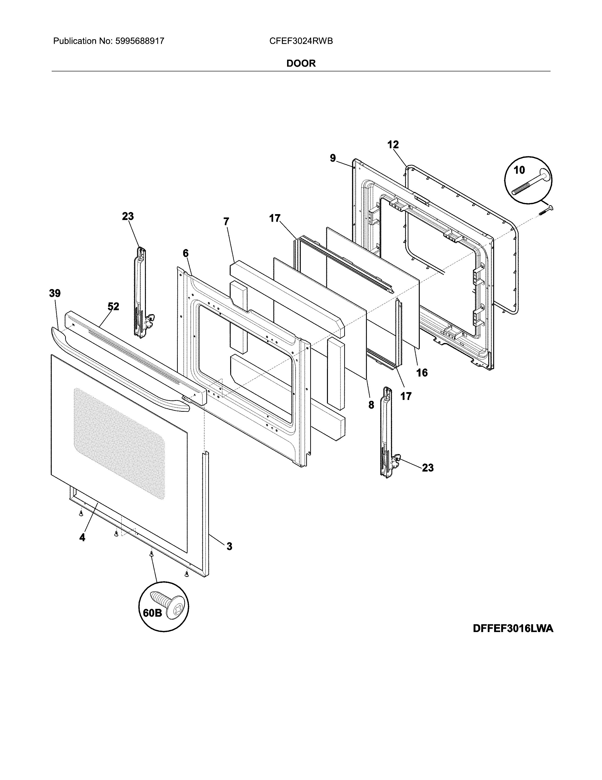 Frigidaire CFEF3024RWB door diagram