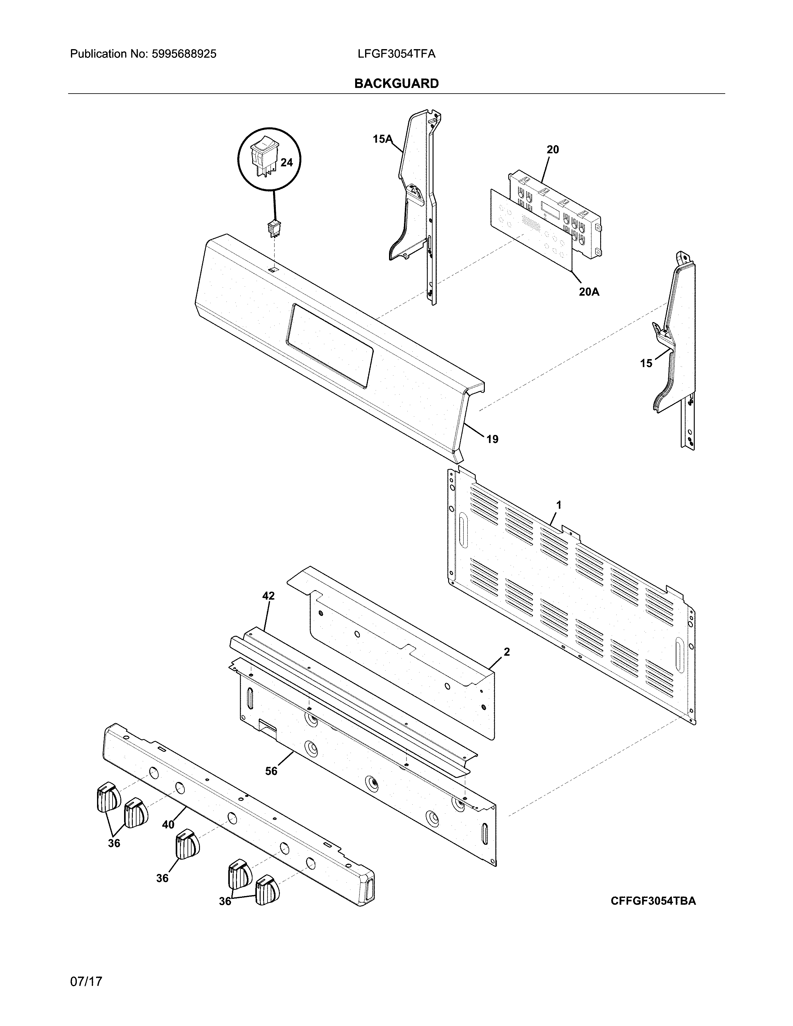 Frigidaire LFGF3054TFA backguard diagram