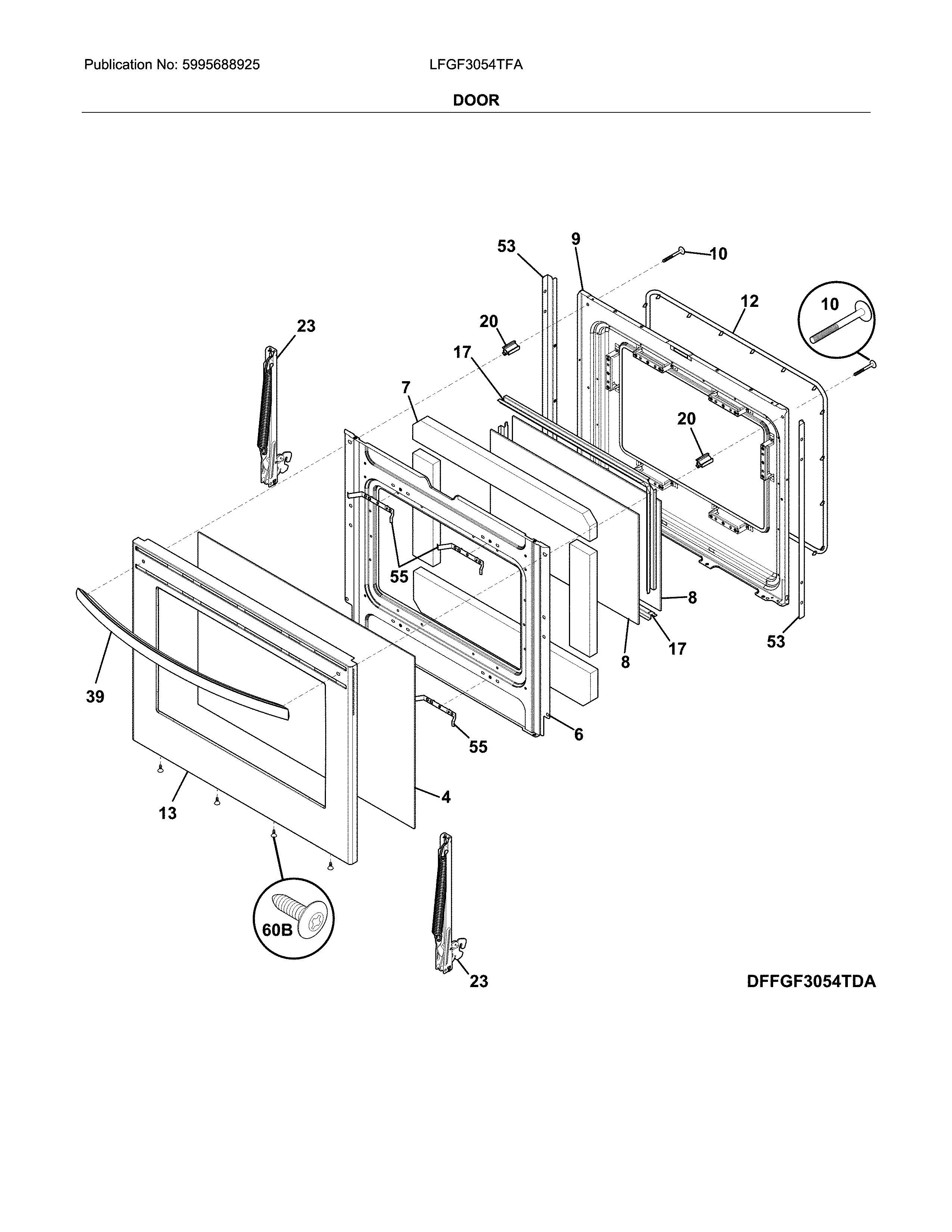 Frigidaire LFGF3054TFA door diagram