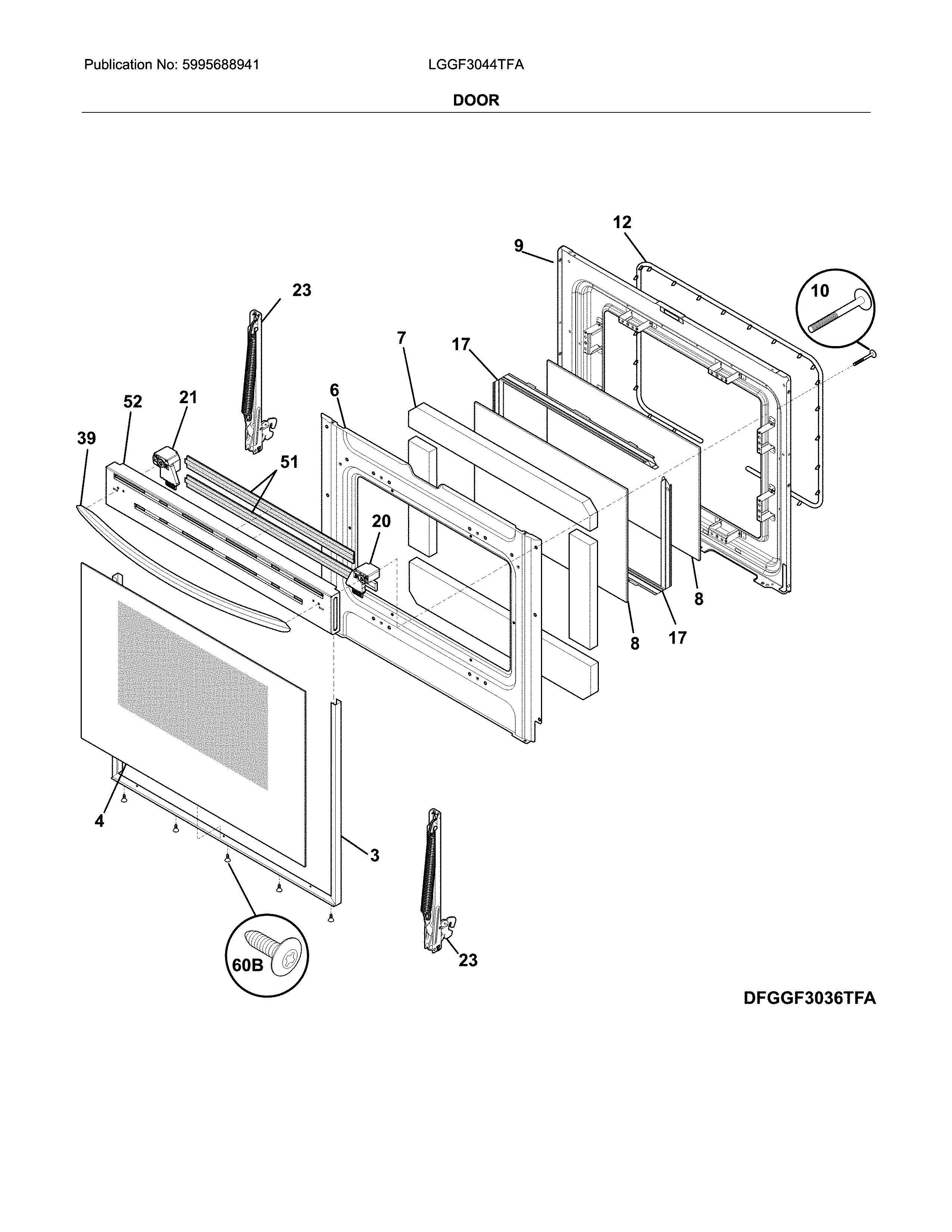 Frigidaire LGGF3044TFA door diagram