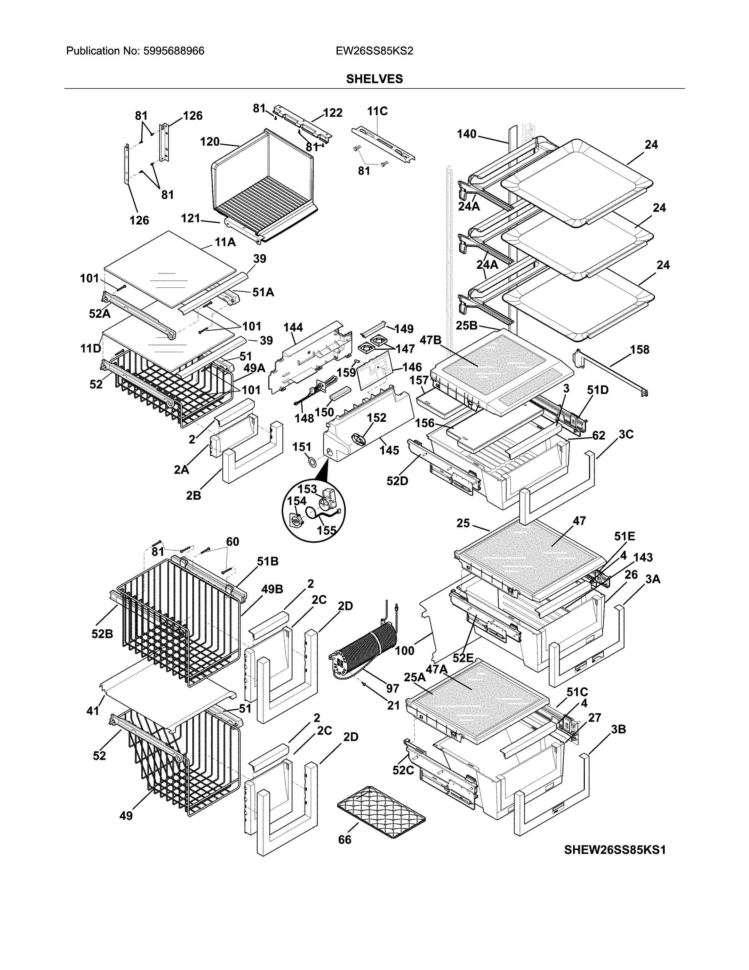 Electrolux EW26SS85KS2 shelves diagram