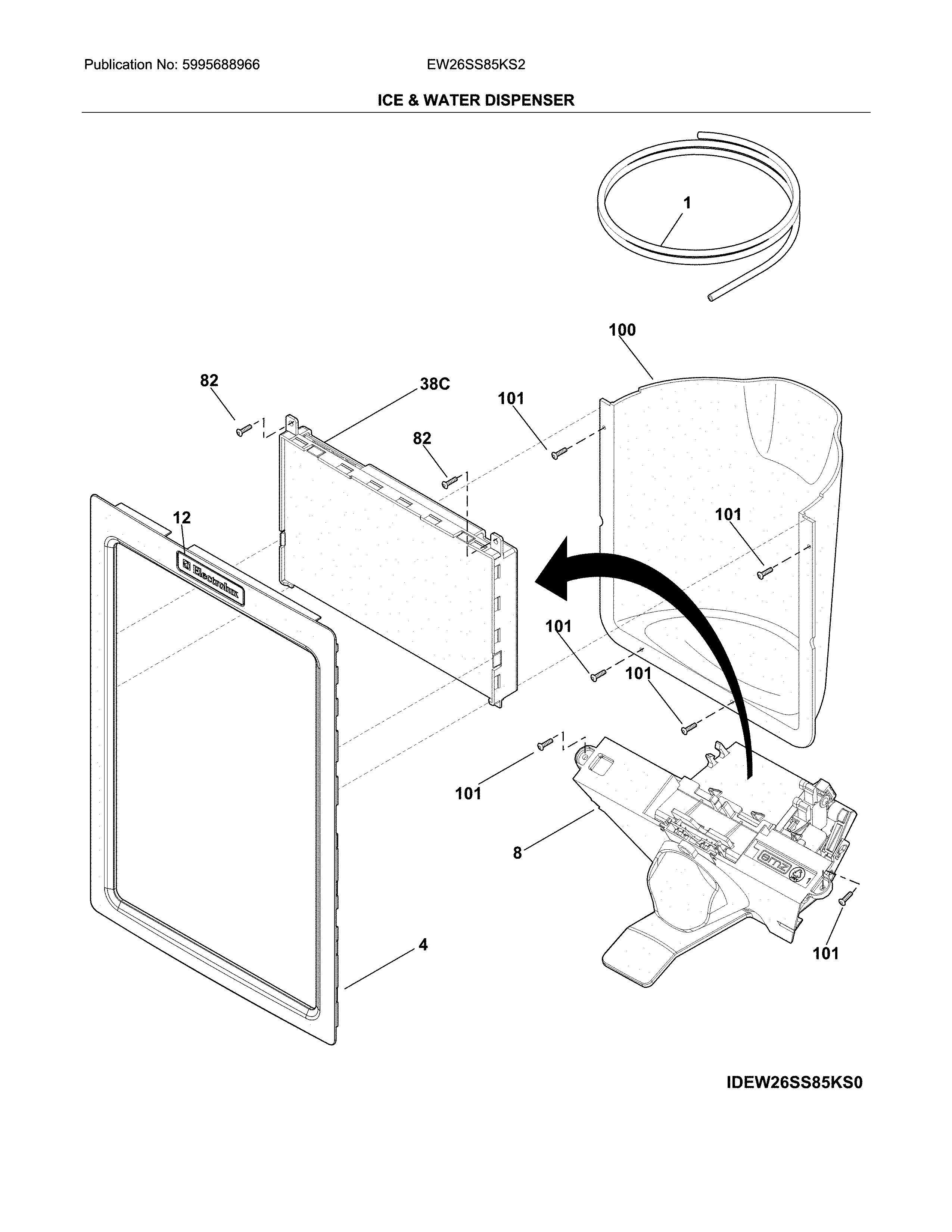 Electrolux EW26SS85KS2 ice & water dispenser diagram