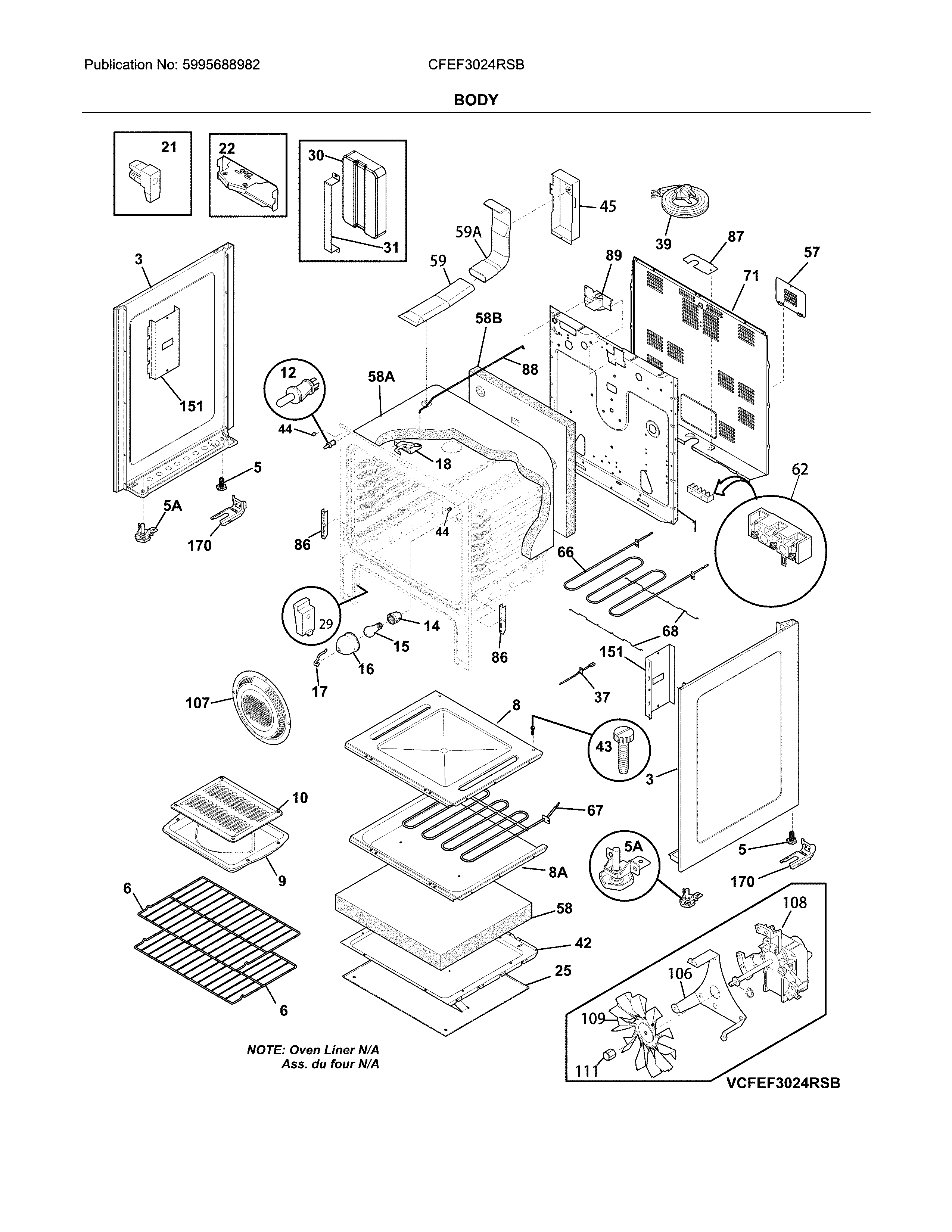 Frigidaire CFEF3024RSB body diagram