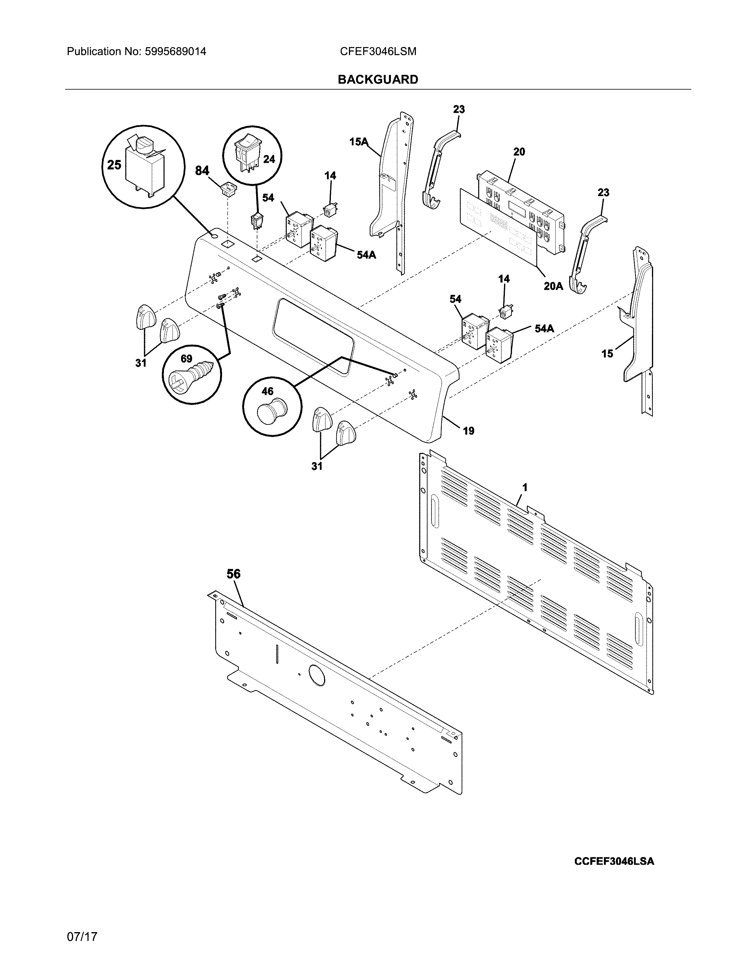 Frigidaire CFEF3046LSM backguard diagram
