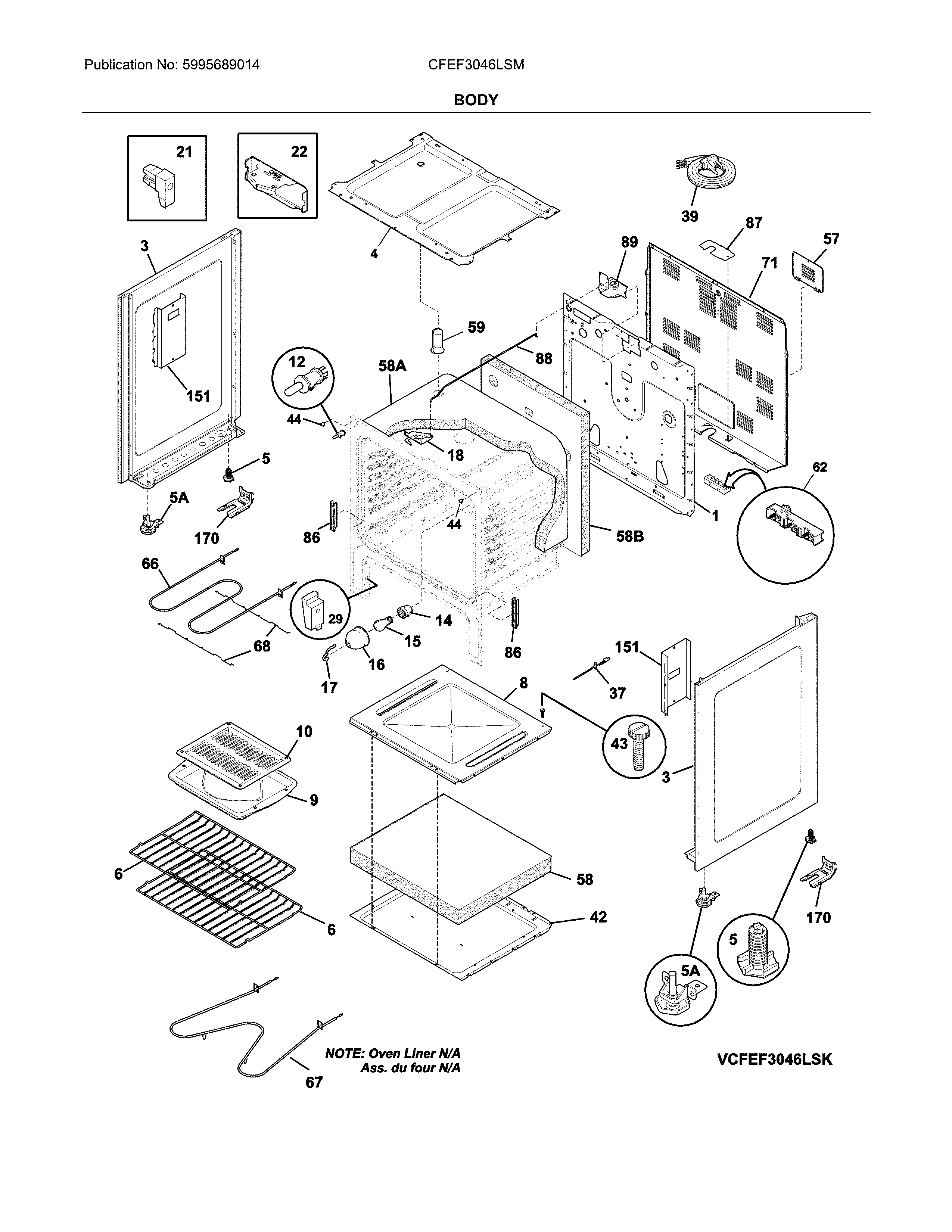 Frigidaire CFEF3046LSM body diagram