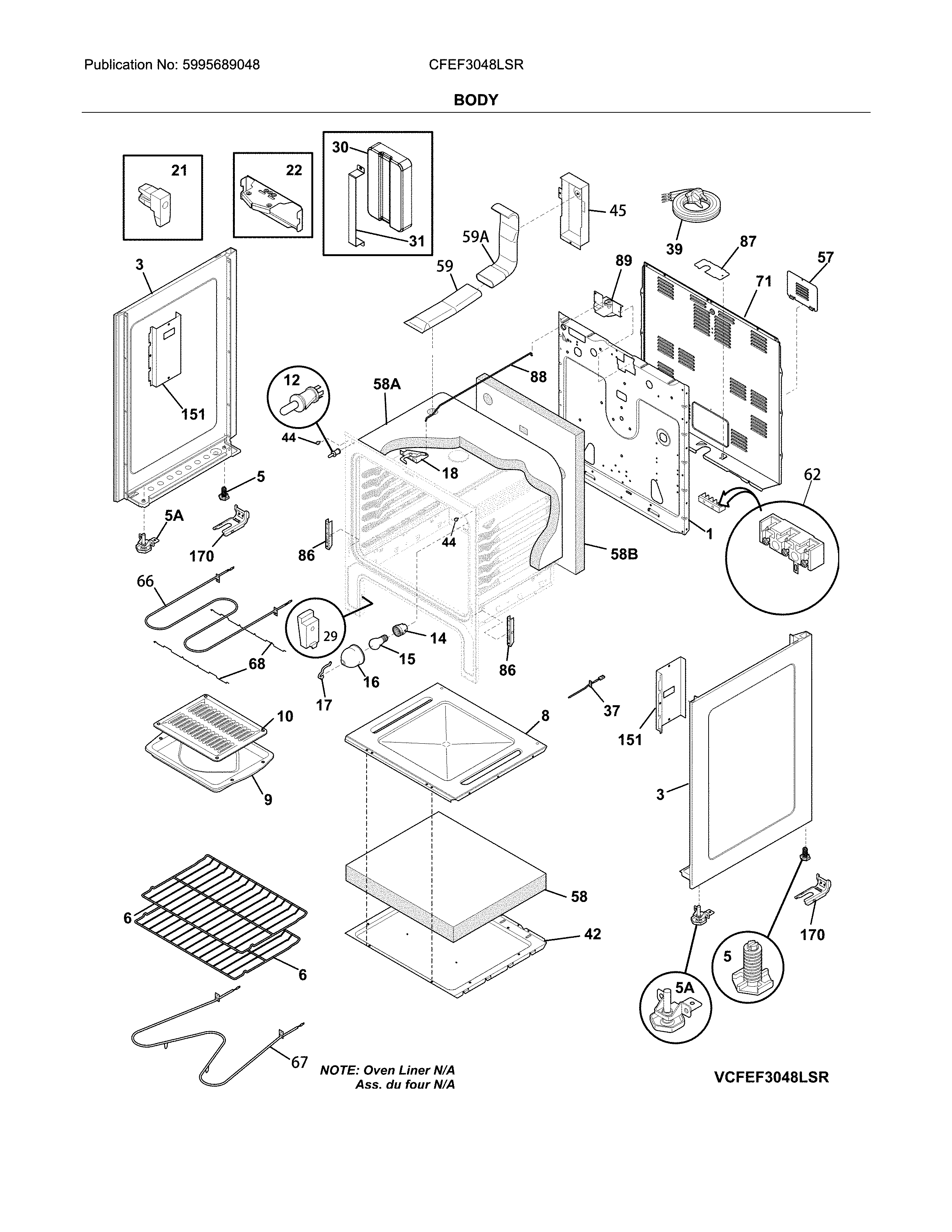 Frigidaire CFEF3048LSR body diagram