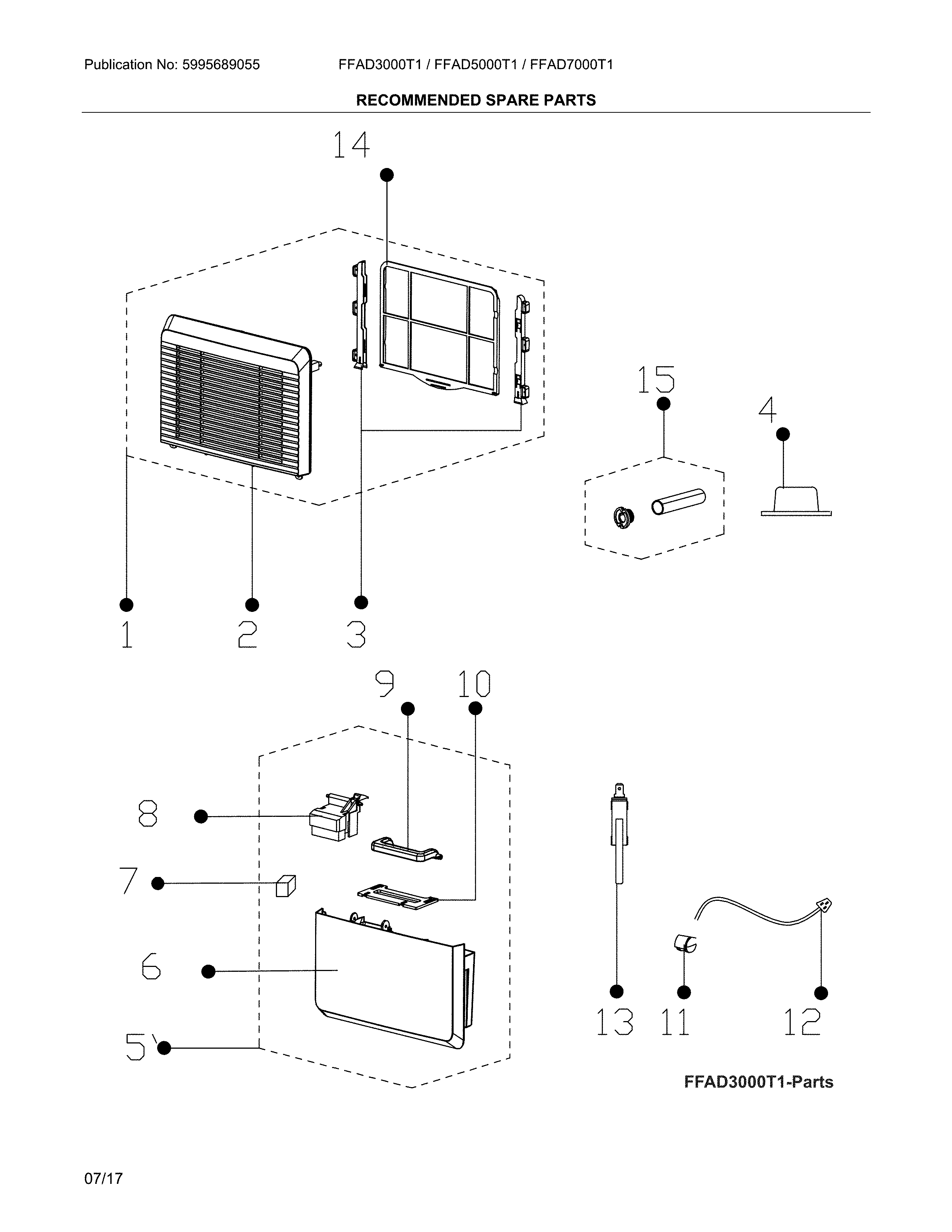 Frigidaire FFAD5000T1 recommended spare parts diagram