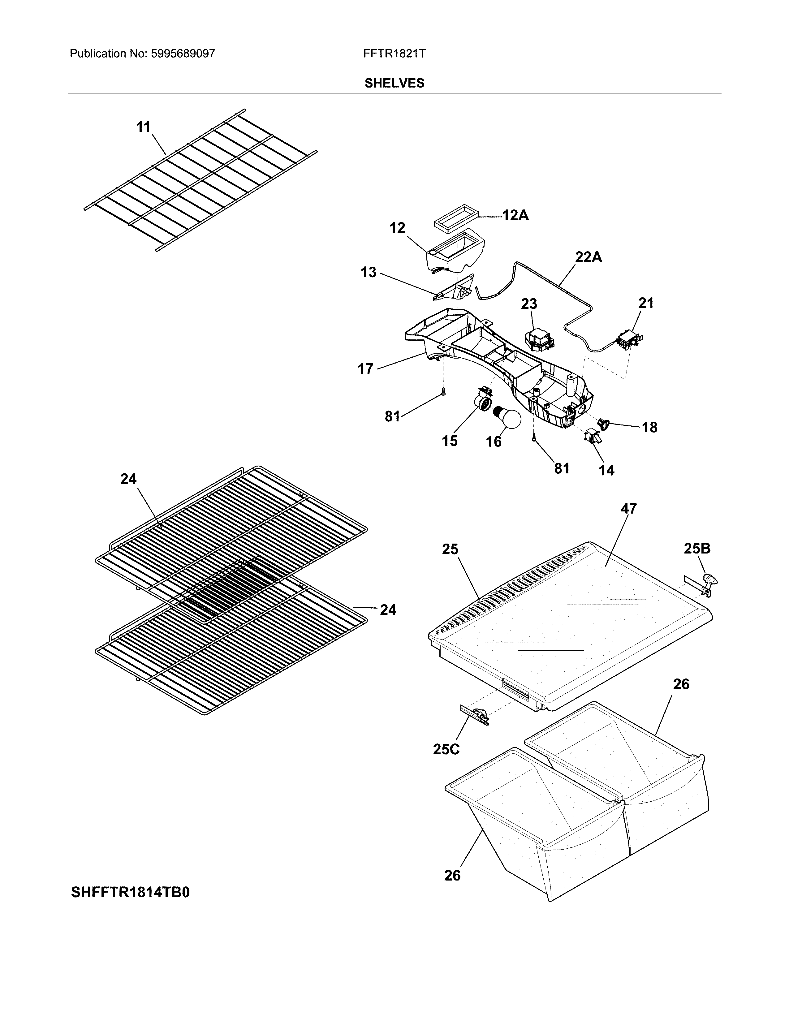 Frigidaire FFTR1821TS0 shelves diagram