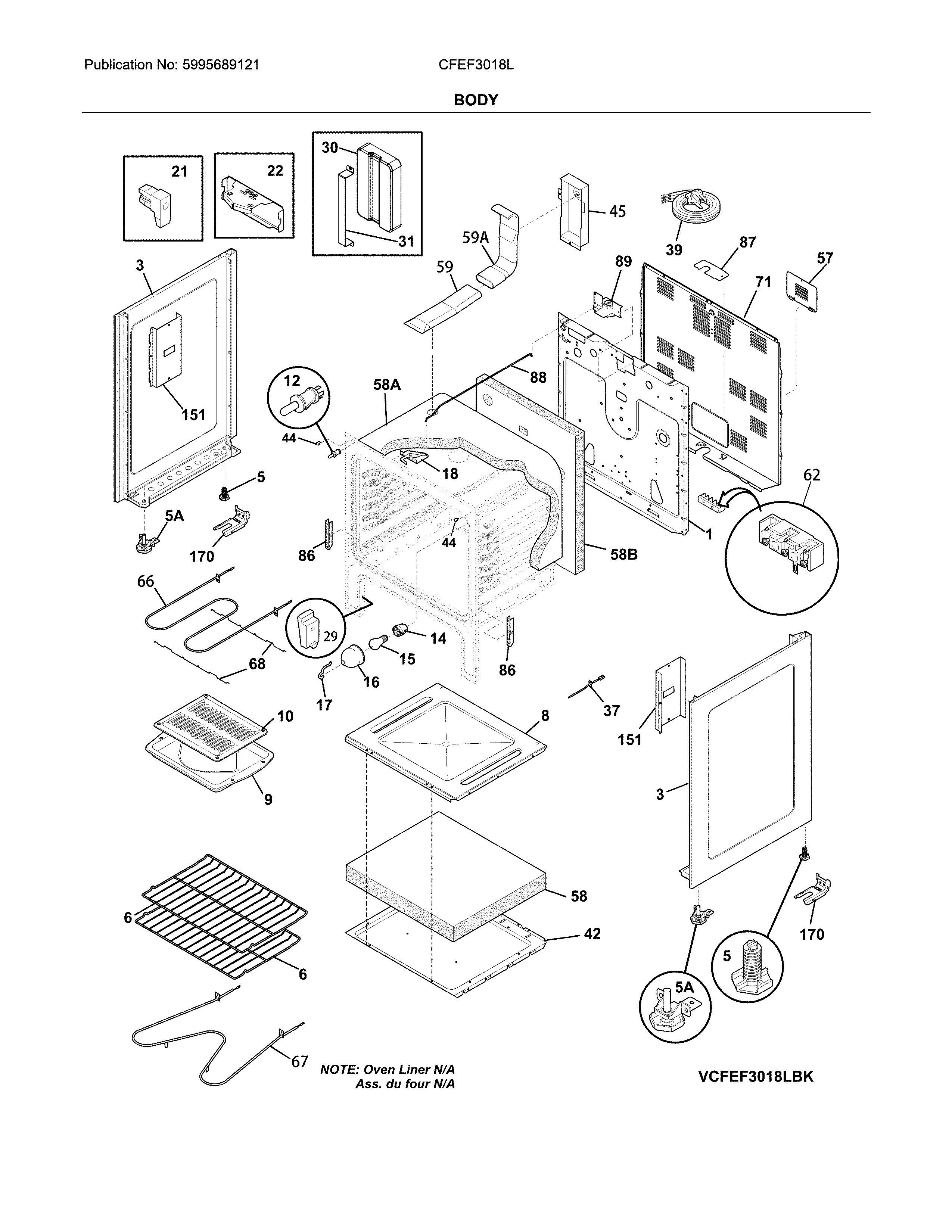 Frigidaire CFEF3018LBK body diagram