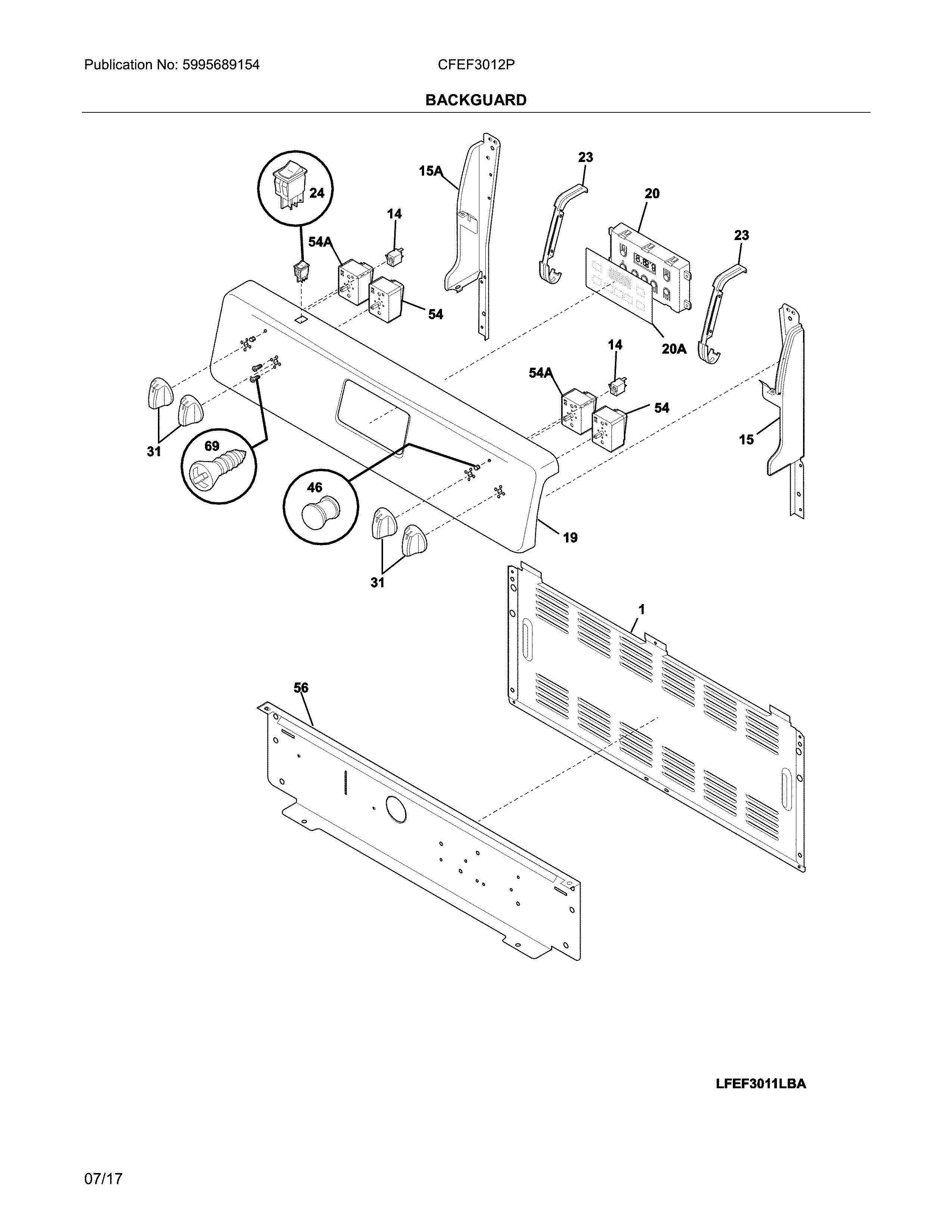 Frigidaire CFEF3012PWE backguard diagram