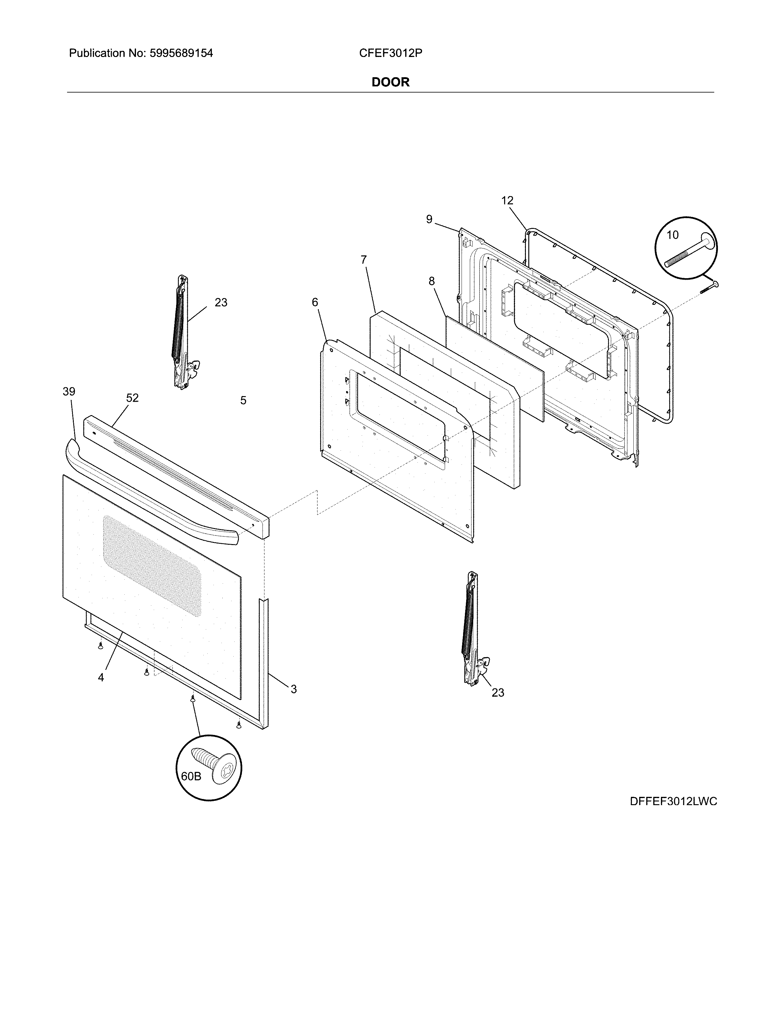 Frigidaire CFEF3012PWE door diagram
