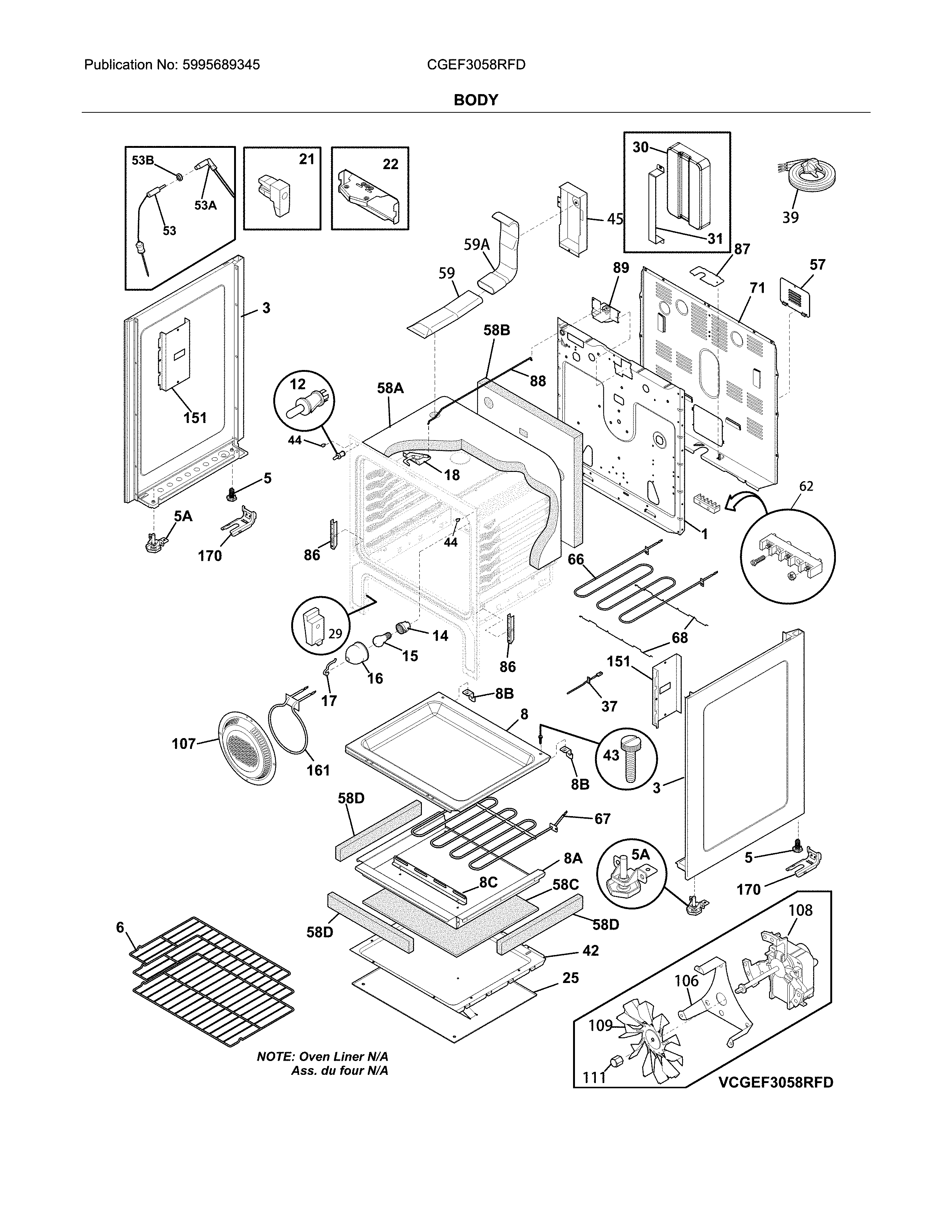 Frigidaire CGEF3058RFD body diagram
