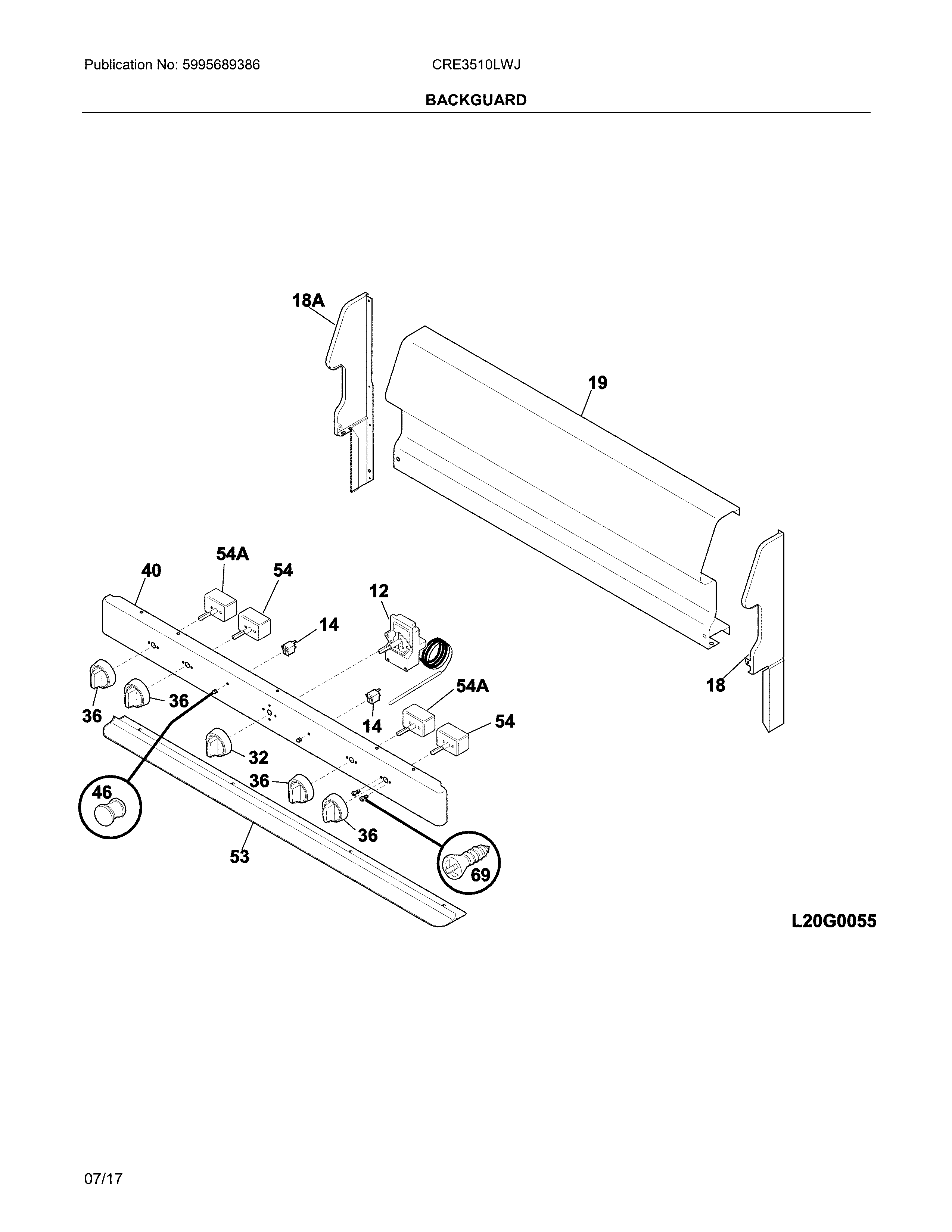Crosley CRE3510LWJ backguard diagram