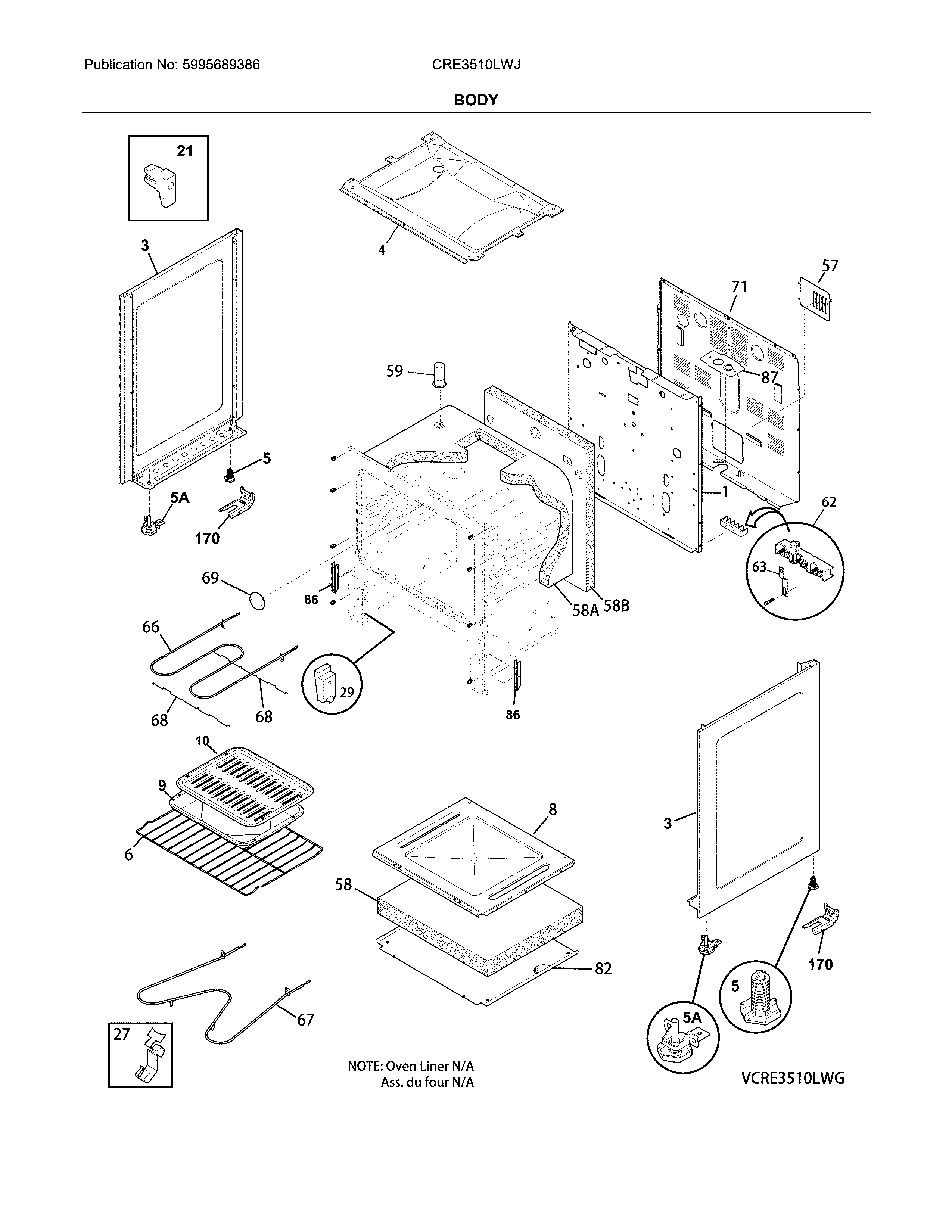 Crosley CRE3510LWJ body diagram