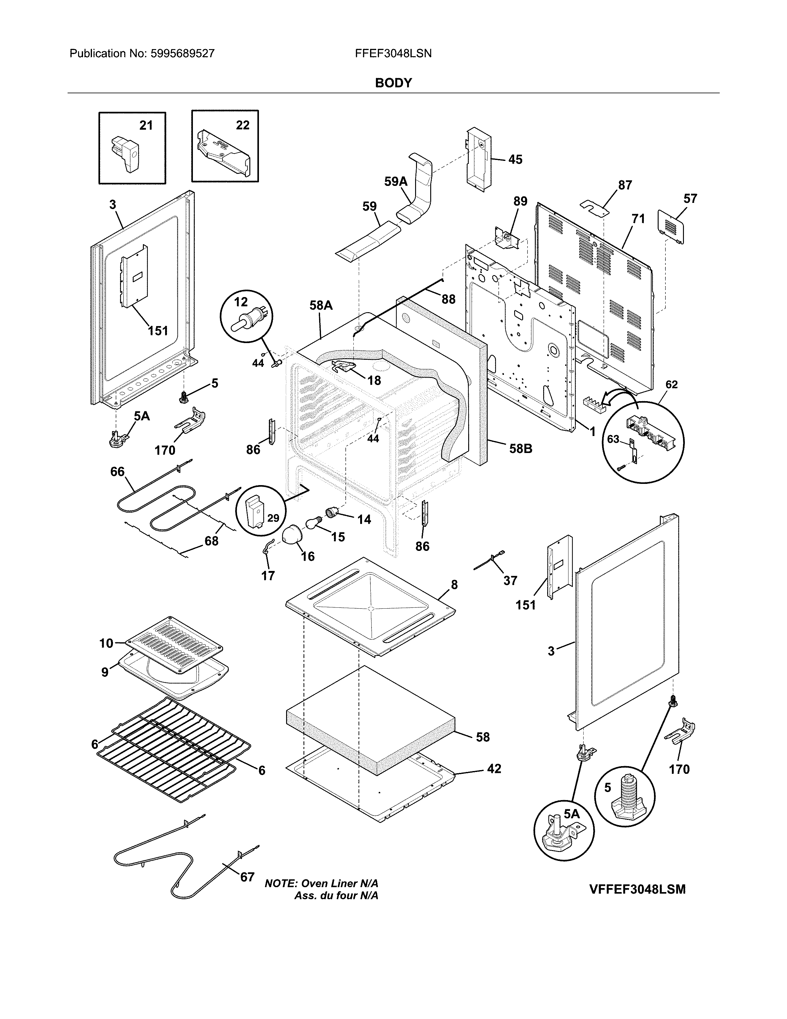 Frigidaire FFEF3048LSN body diagram