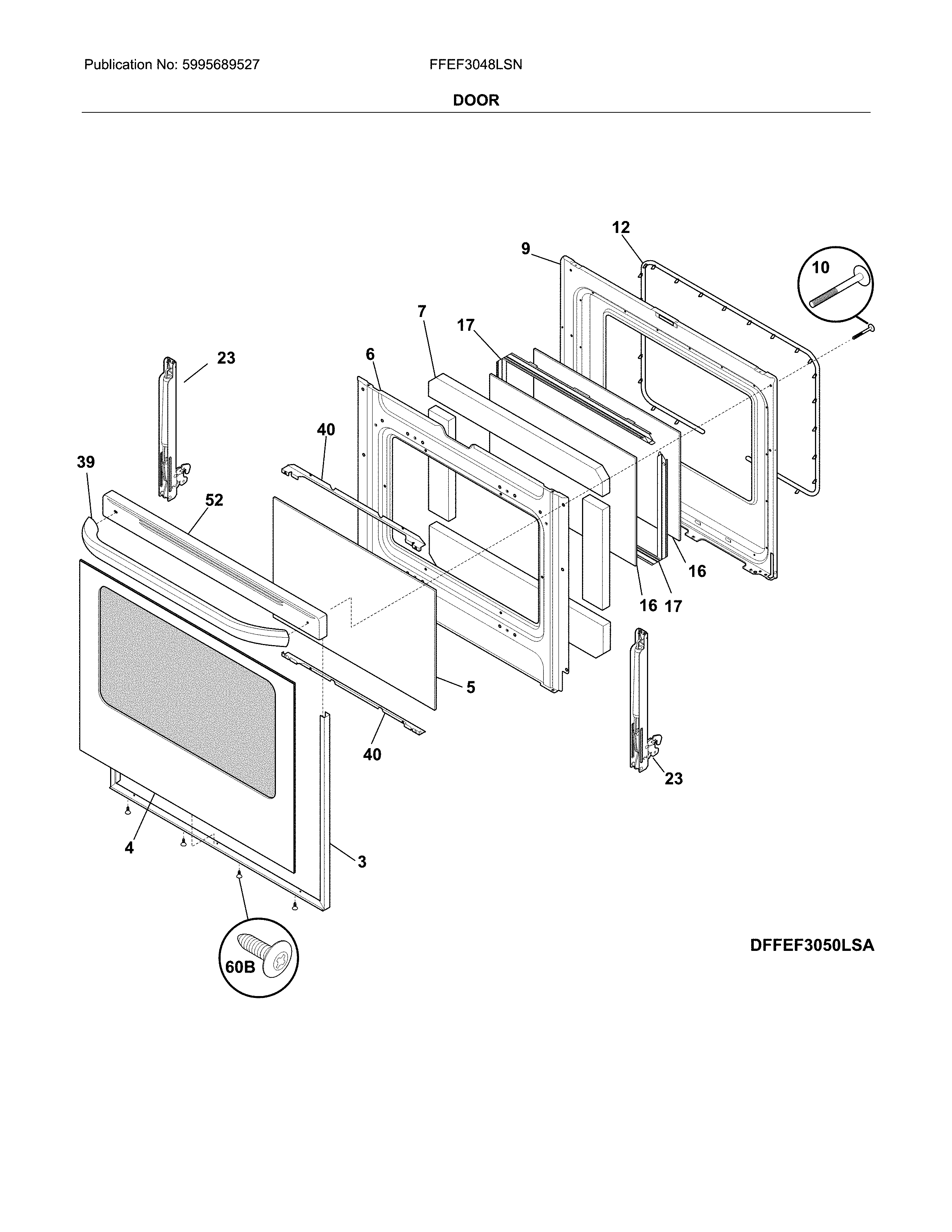 Frigidaire FFEF3048LSN door diagram