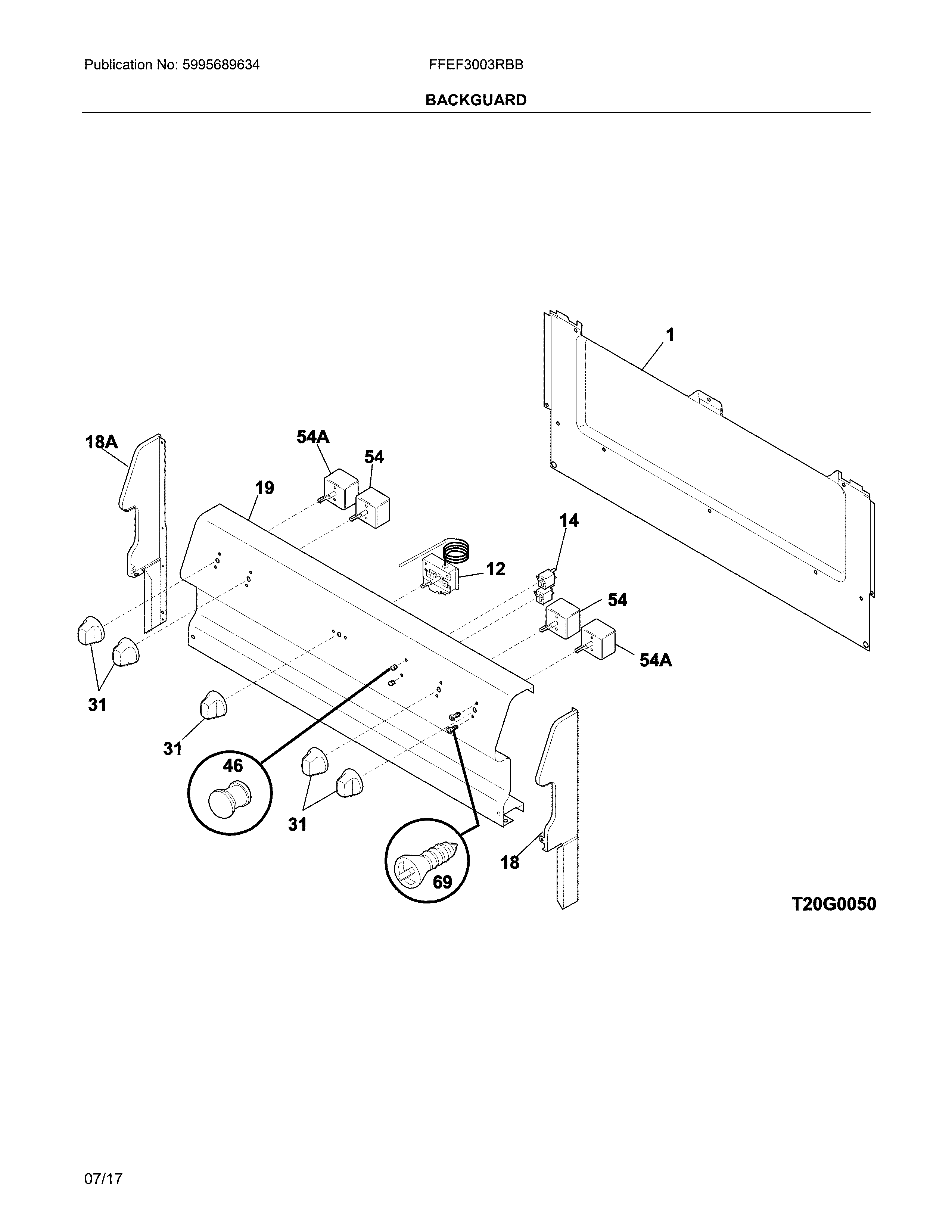 Frigidaire FFEF3003RBB backguard diagram