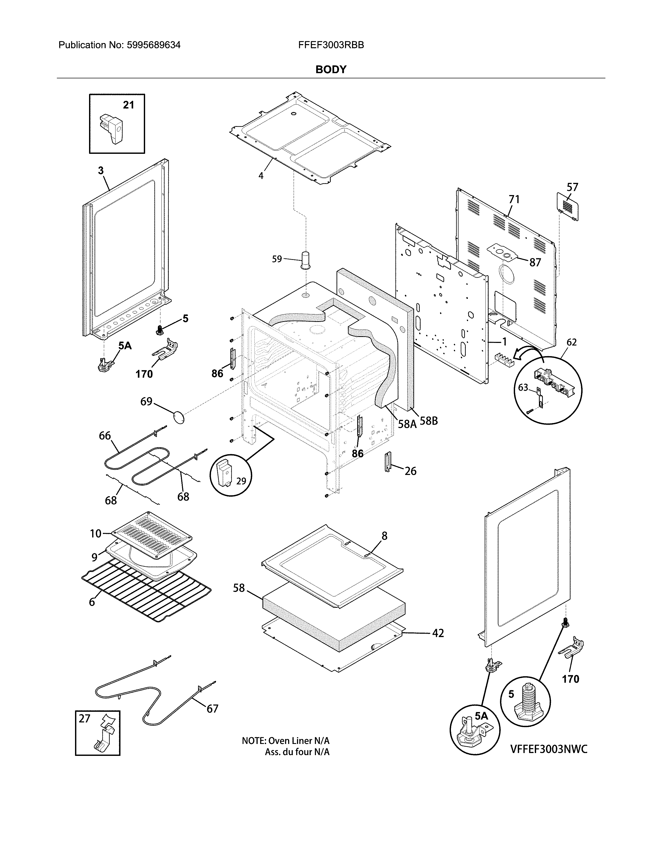 Frigidaire FFEF3003RBB body diagram