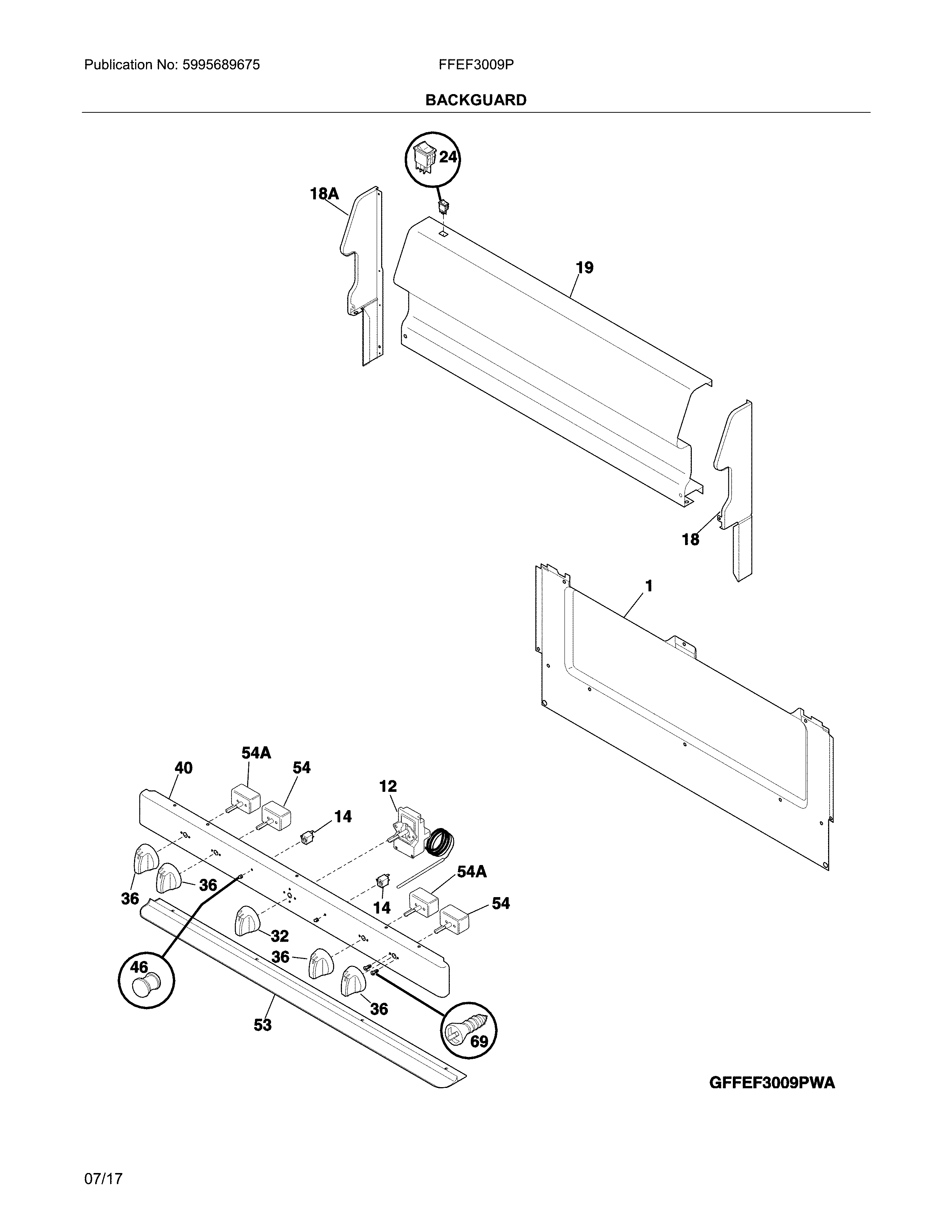 Frigidaire FFEF3009PWF backguard diagram