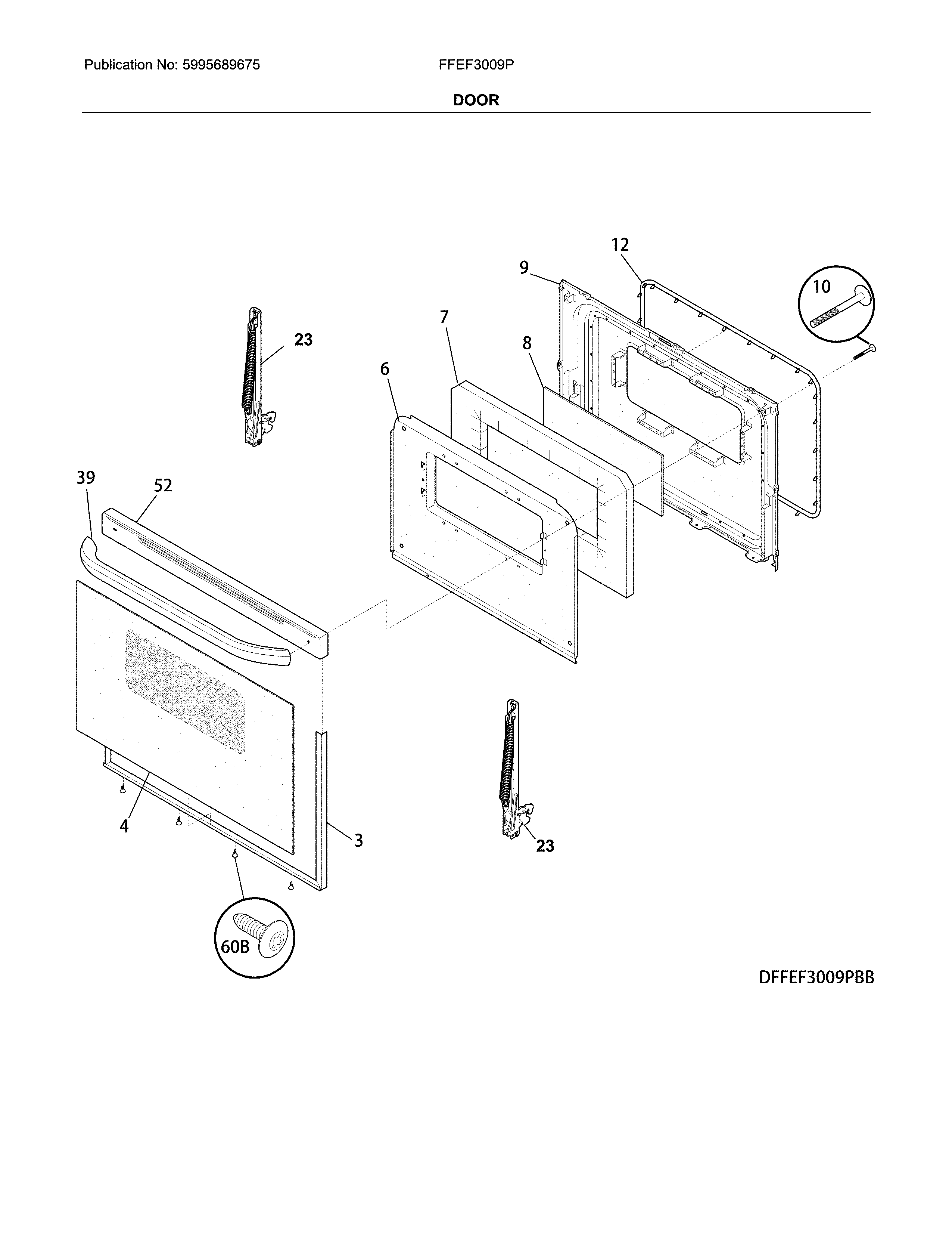Frigidaire FFEF3009PWF door diagram