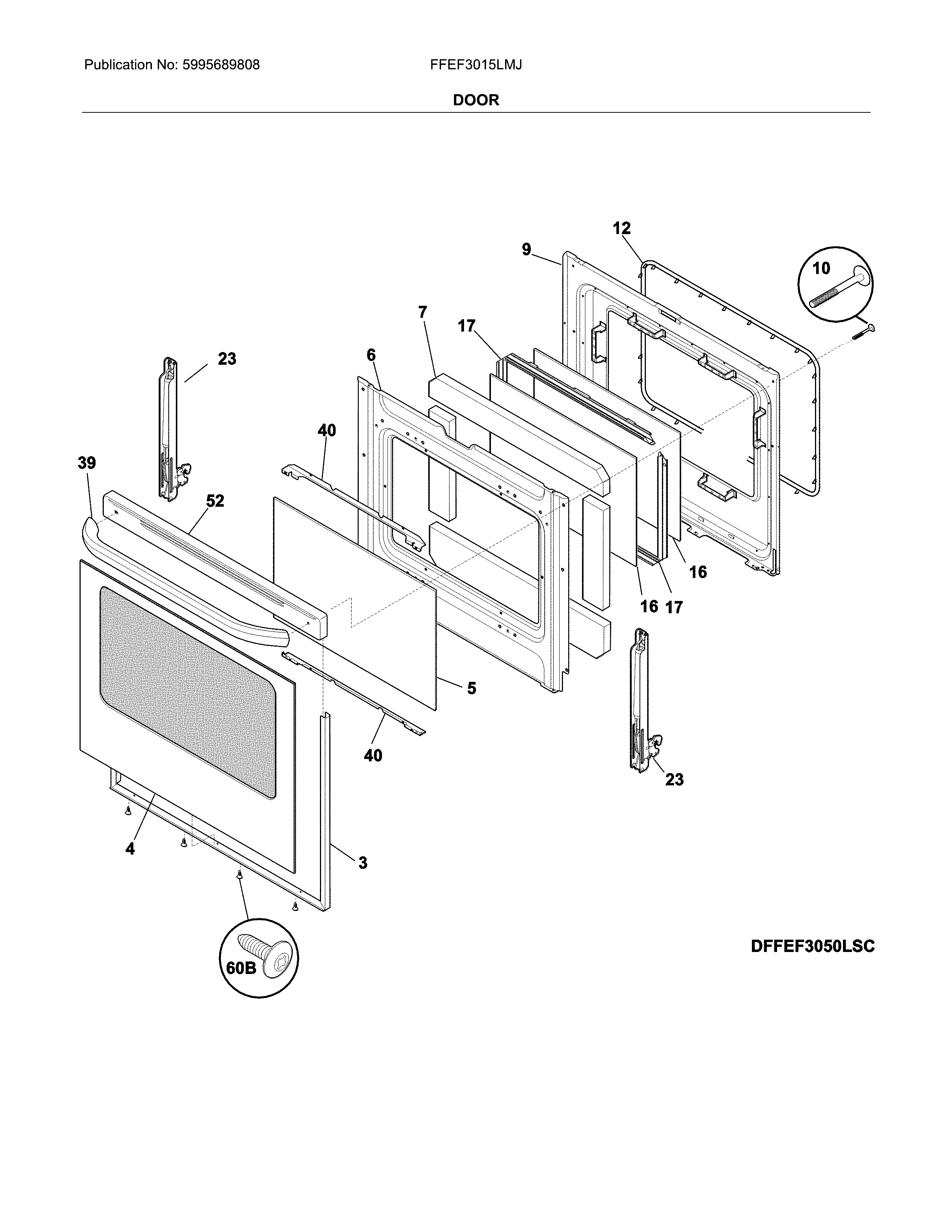 Frigidaire FFEF3015LMJ door diagram