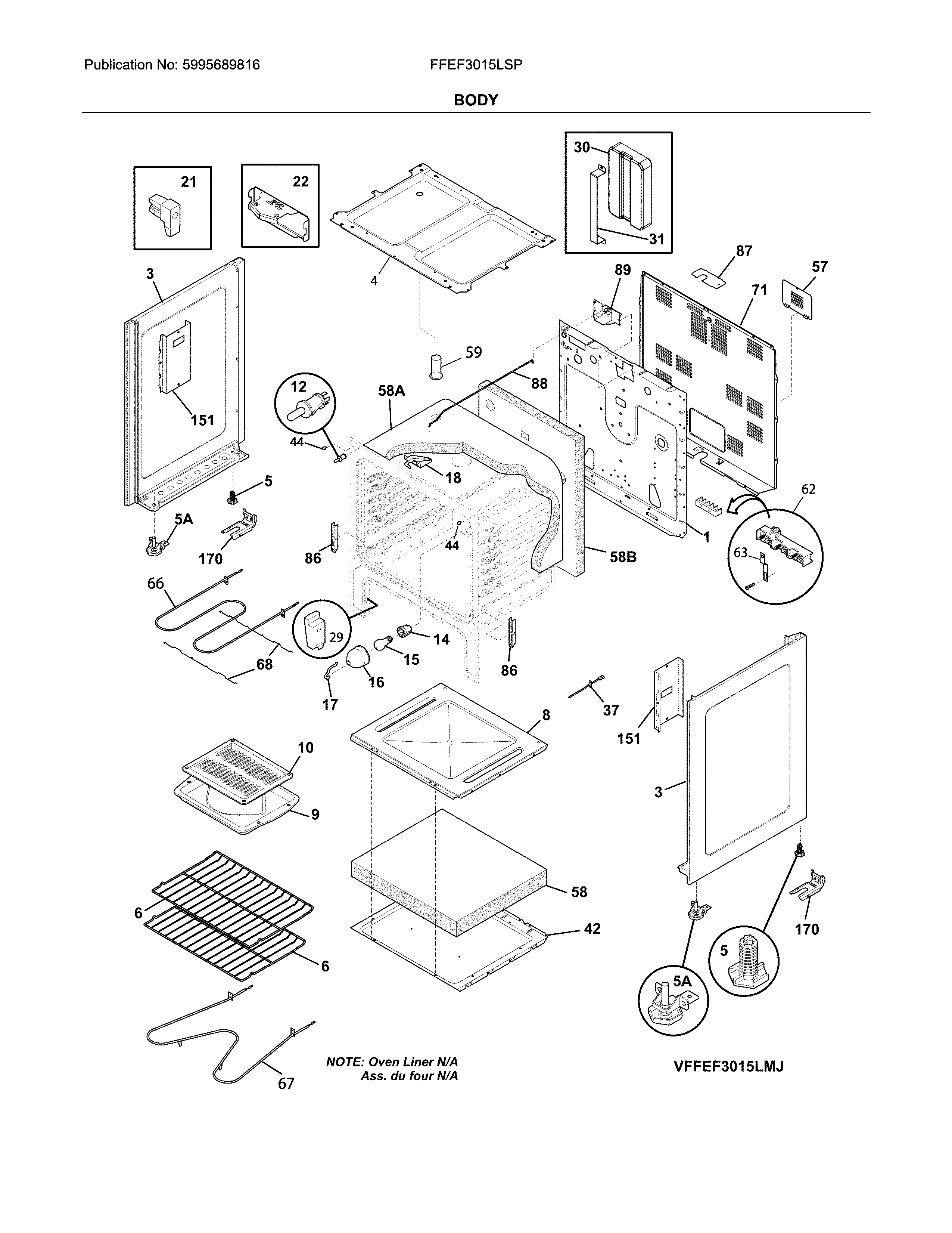 Frigidaire FFEF3015LSP body diagram