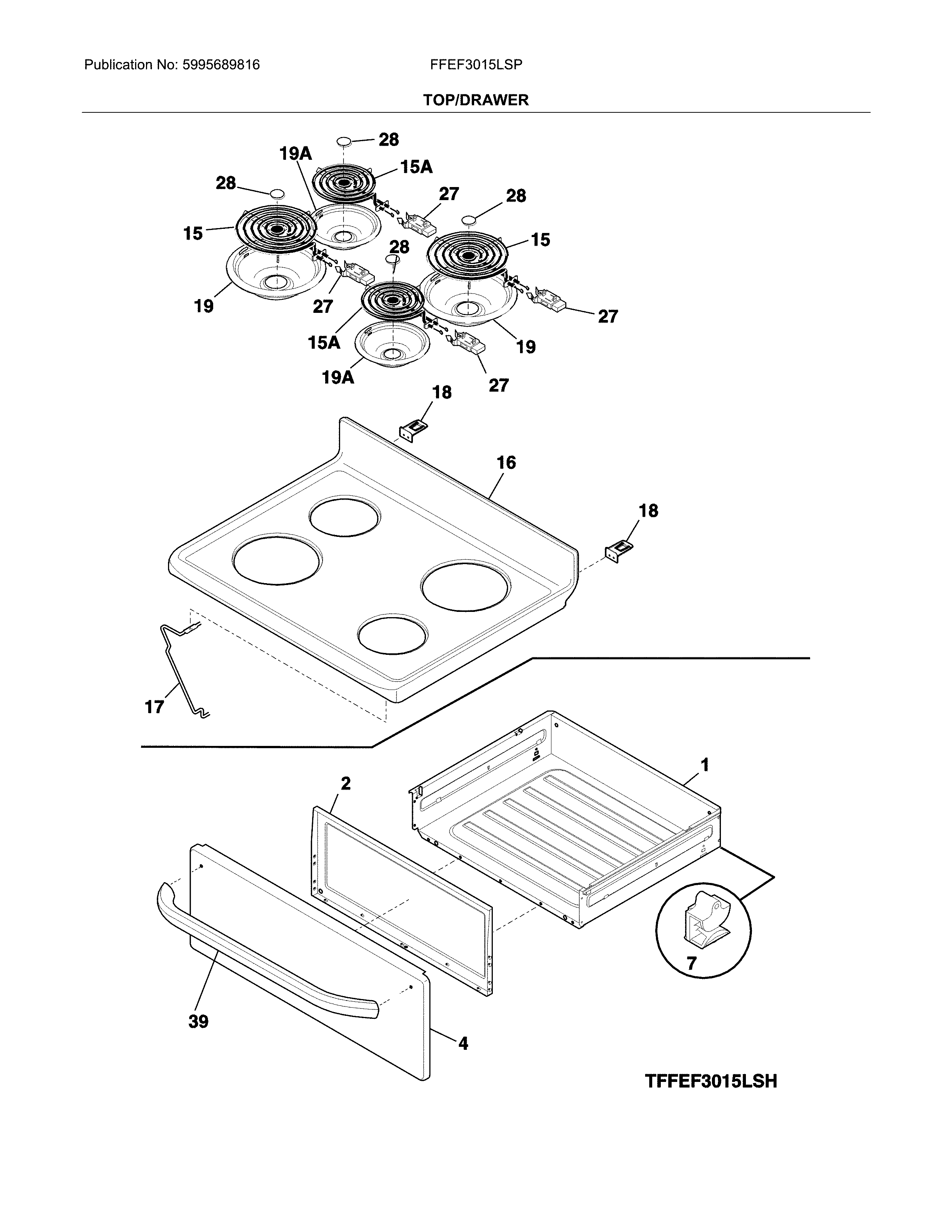 Frigidaire FFEF3015LSP top/drawer diagram