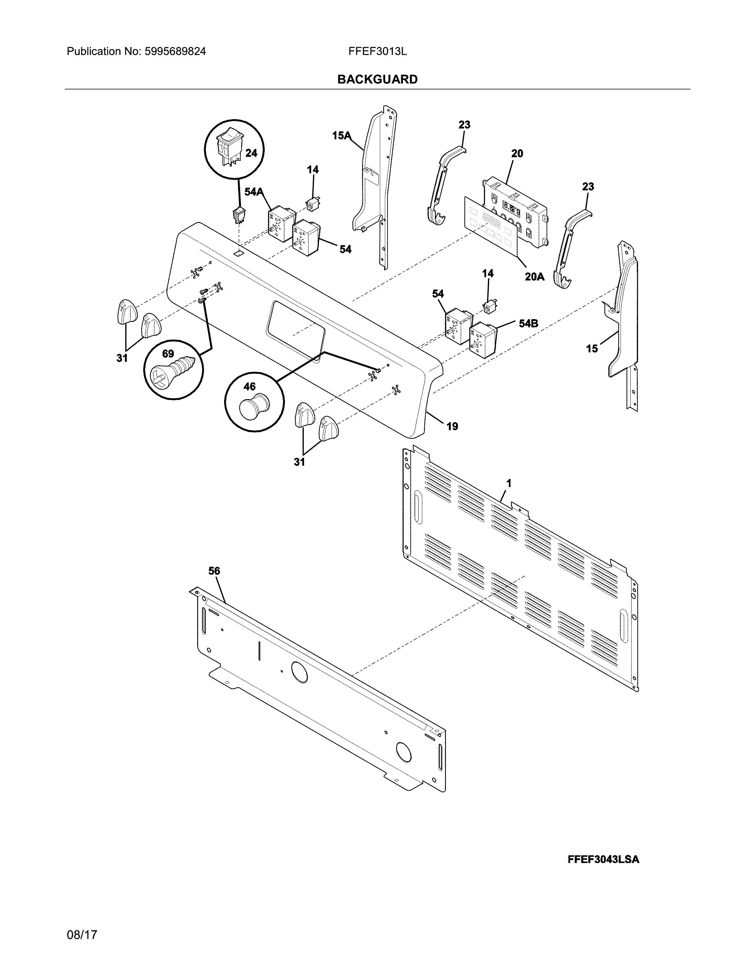 Frigidaire FFEF3013LBK backguard diagram