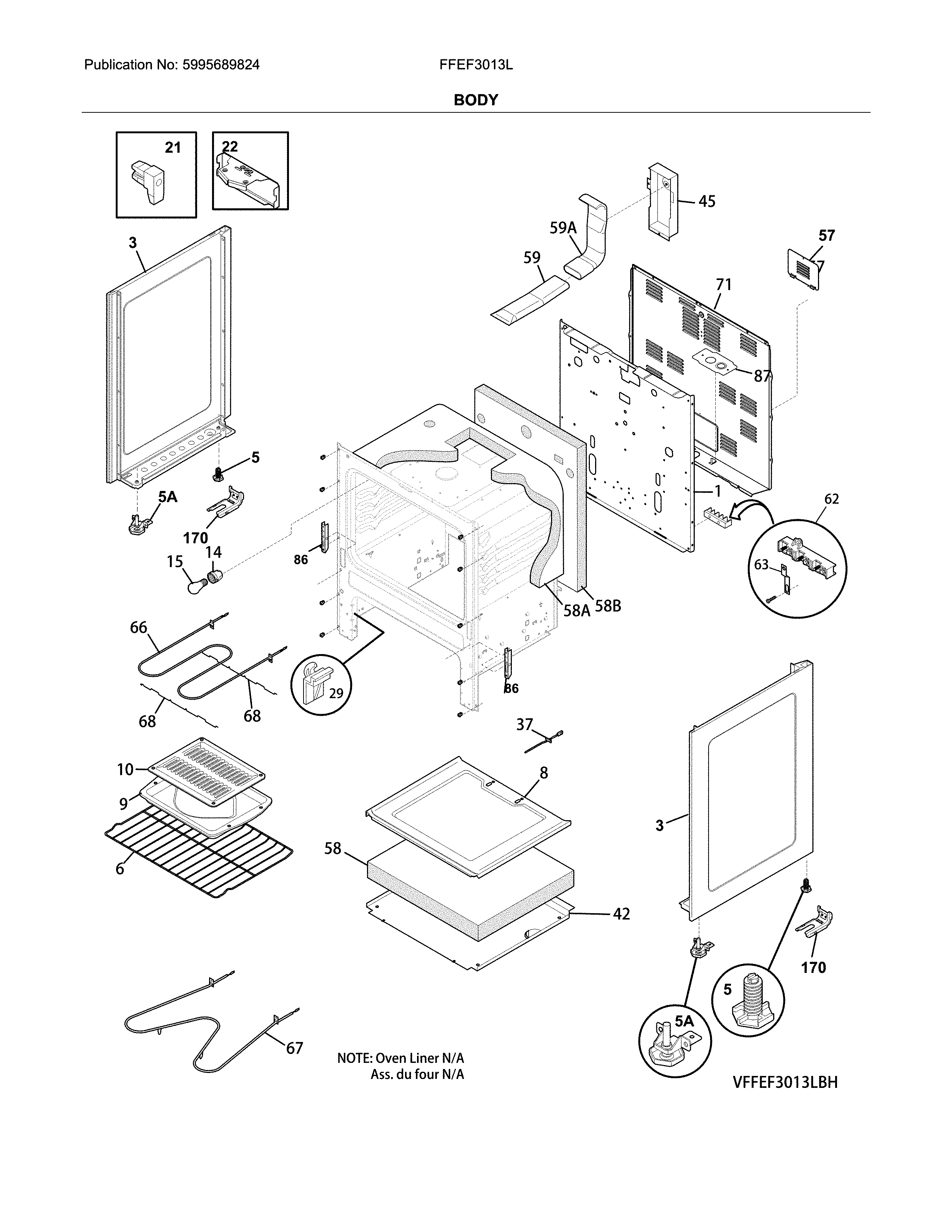 Frigidaire FFEF3013LBK body diagram