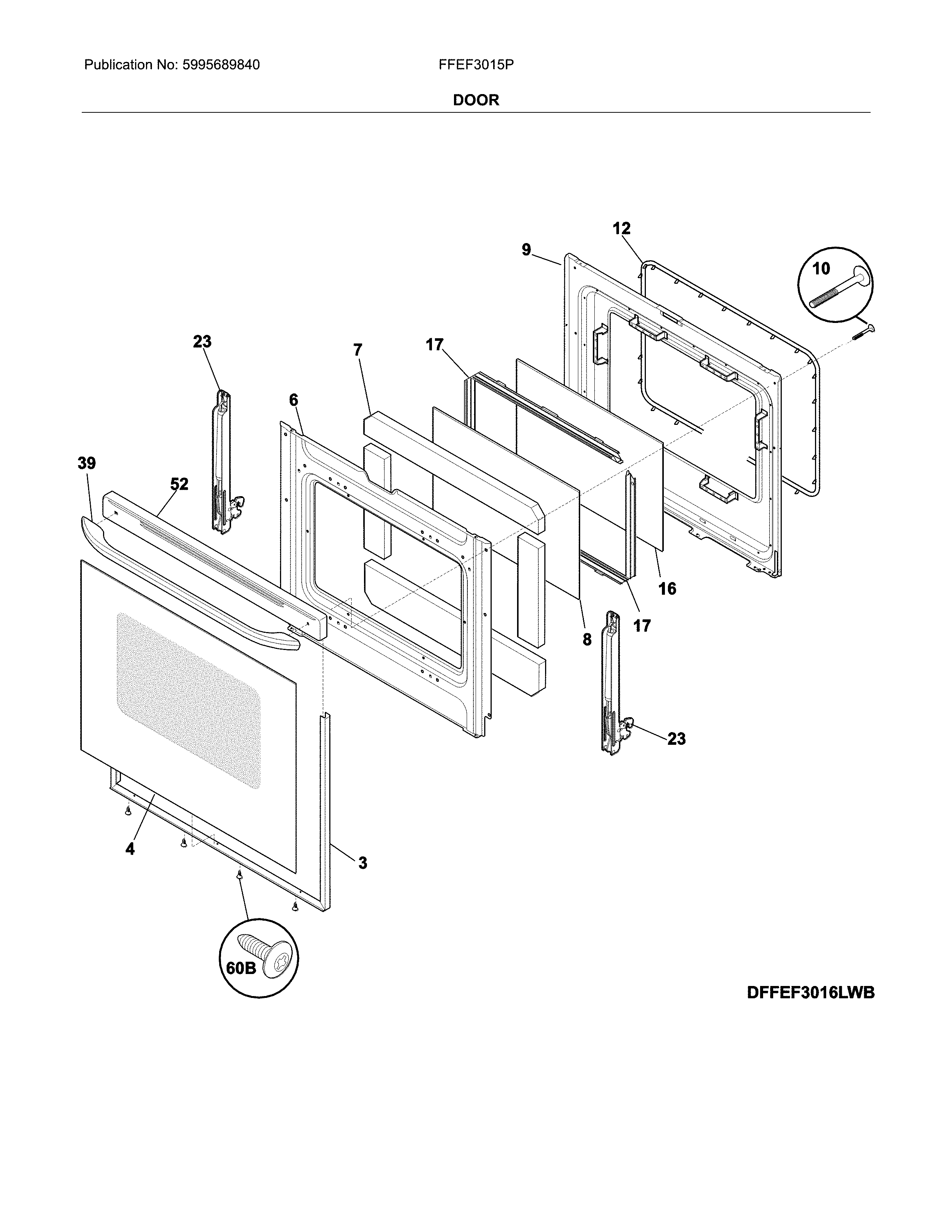 Frigidaire FFEF3015PBC door diagram