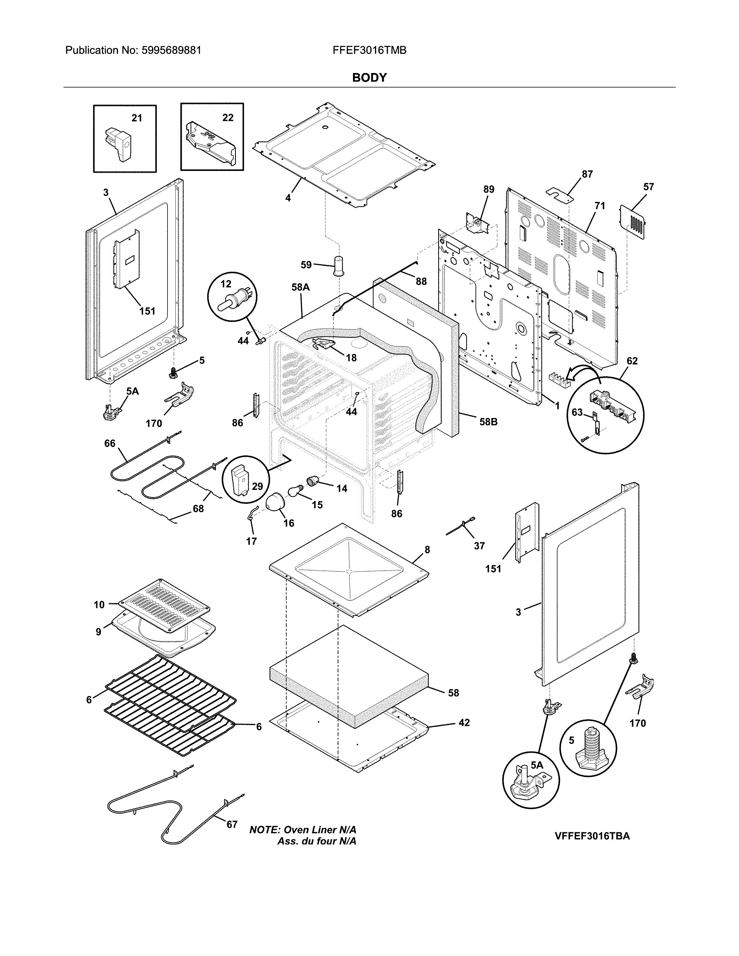 Frigidaire FFEF3016TMB body diagram
