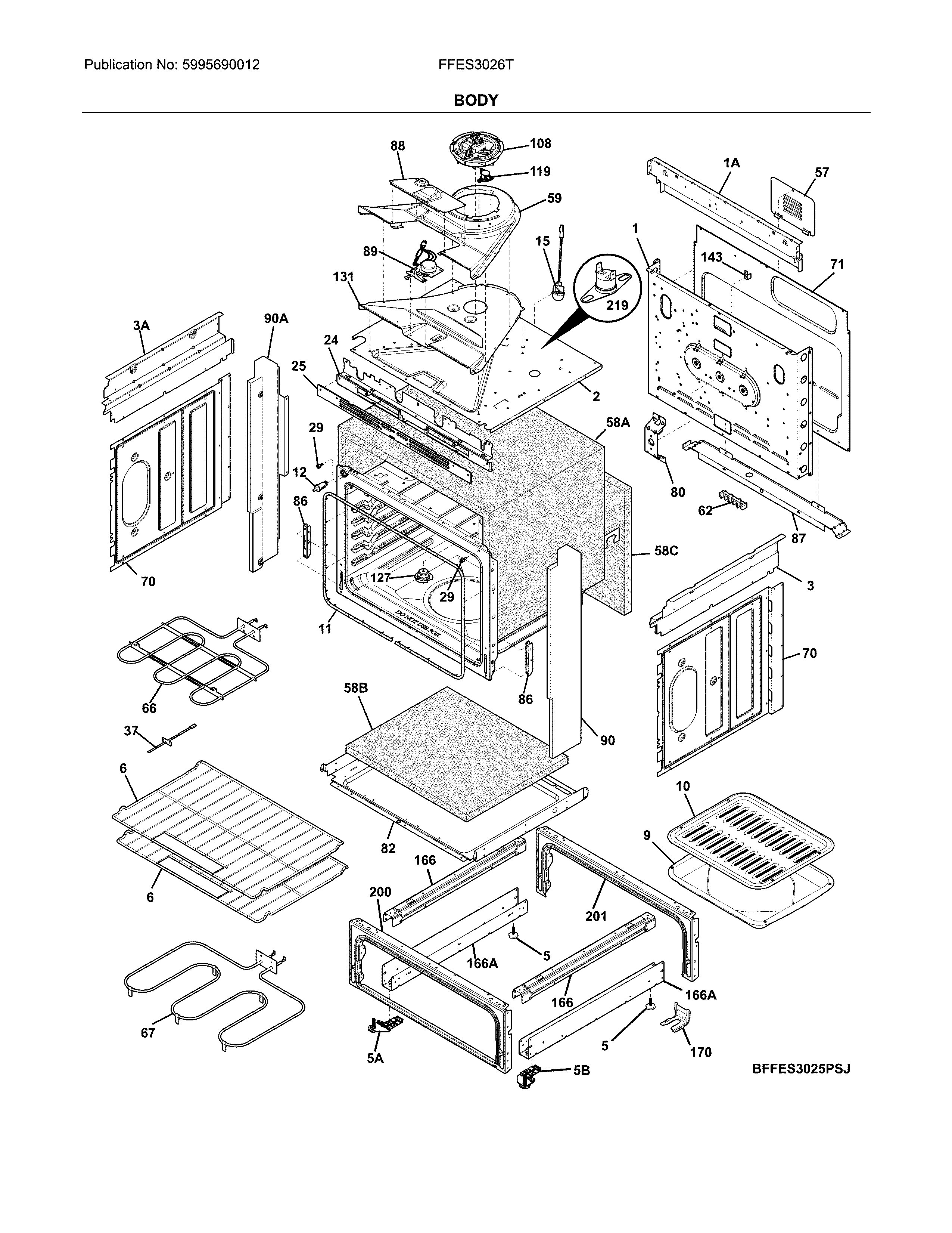 Frigidaire FFES3026TWA body diagram