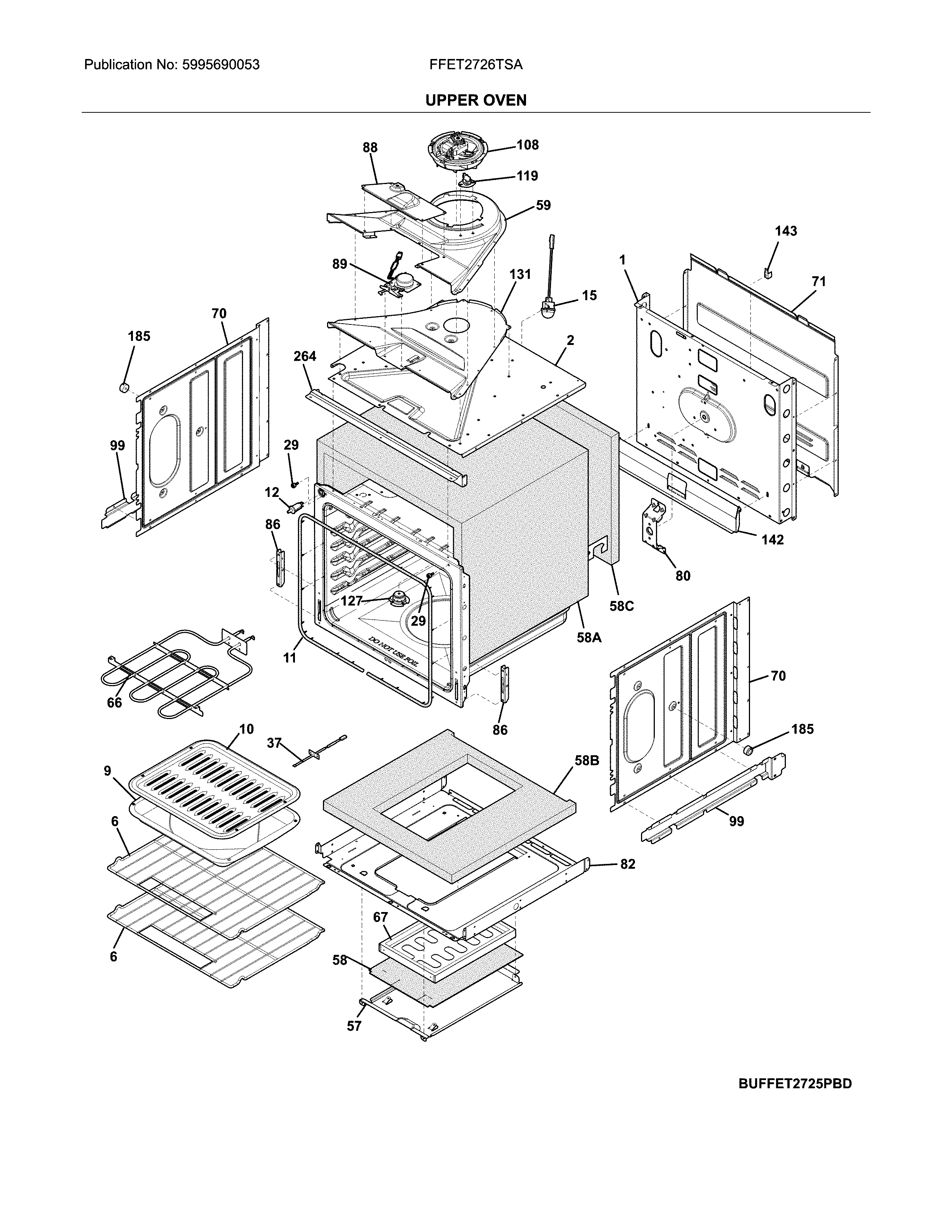 Frigidaire FFET2726TSA upper oven diagram