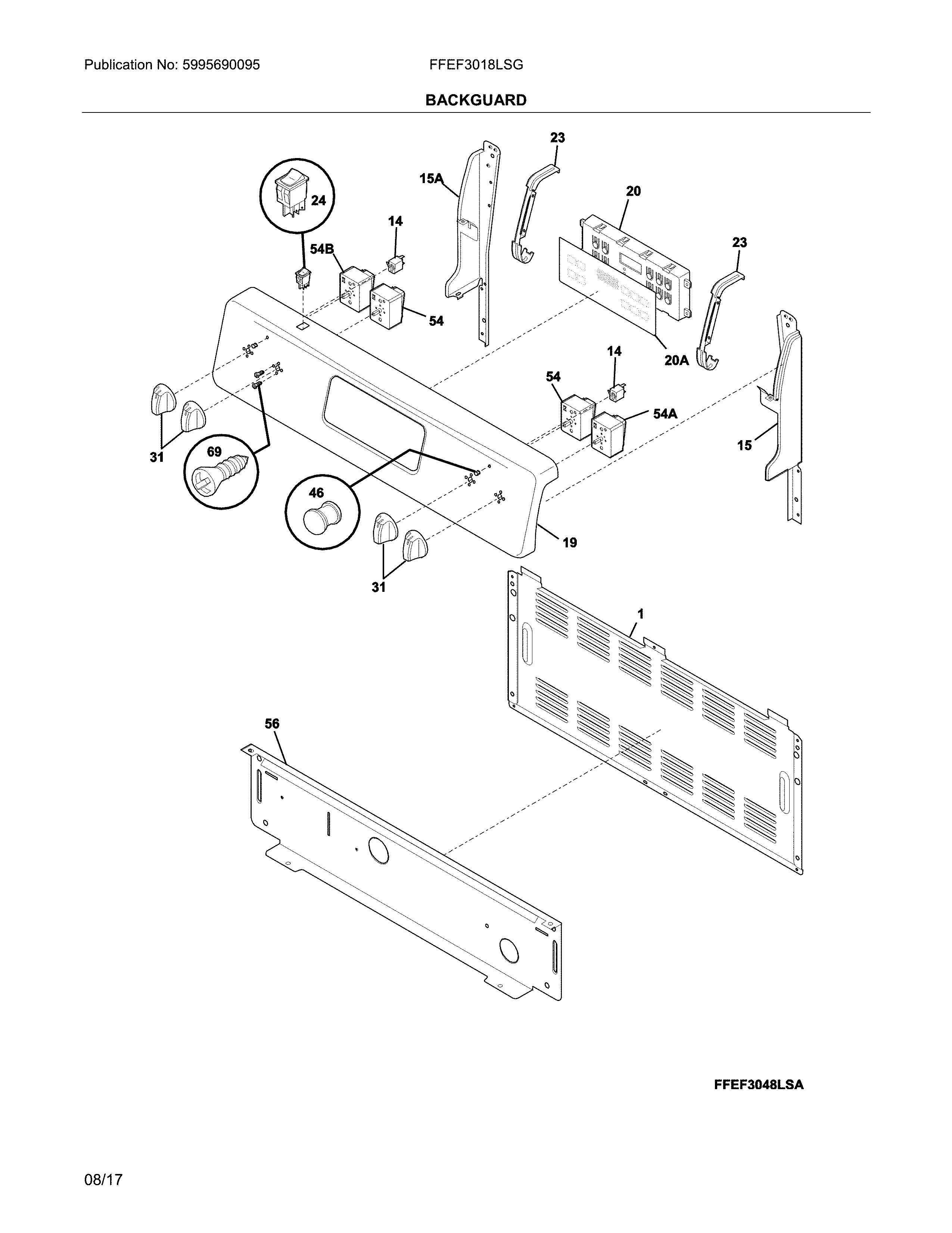 Frigidaire FFEF3018LSG backguard diagram