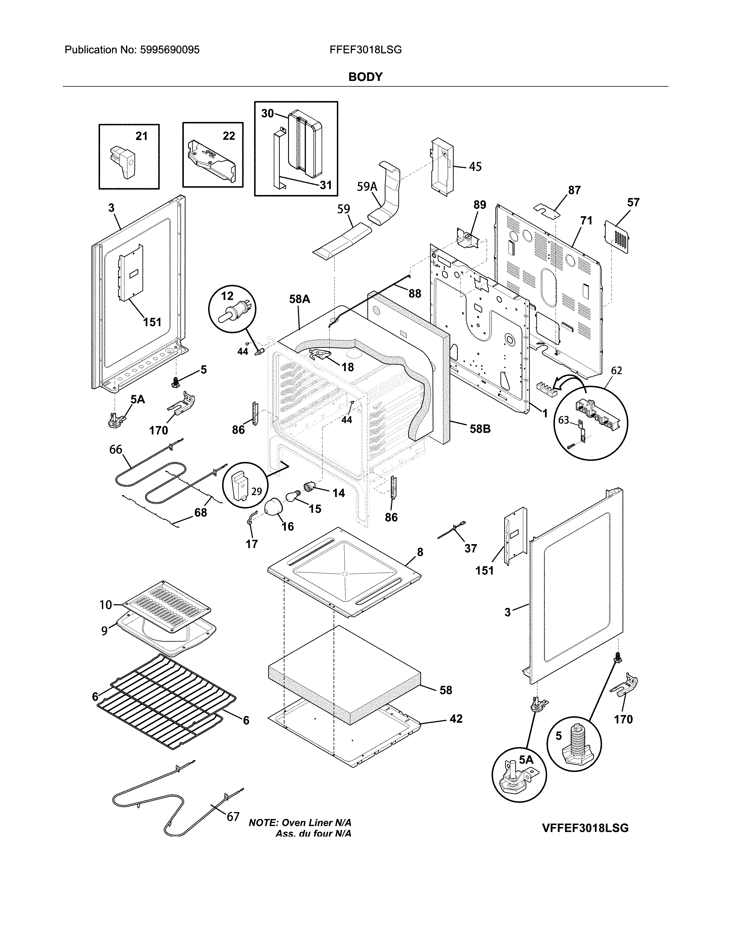 Frigidaire FFEF3018LSG body diagram
