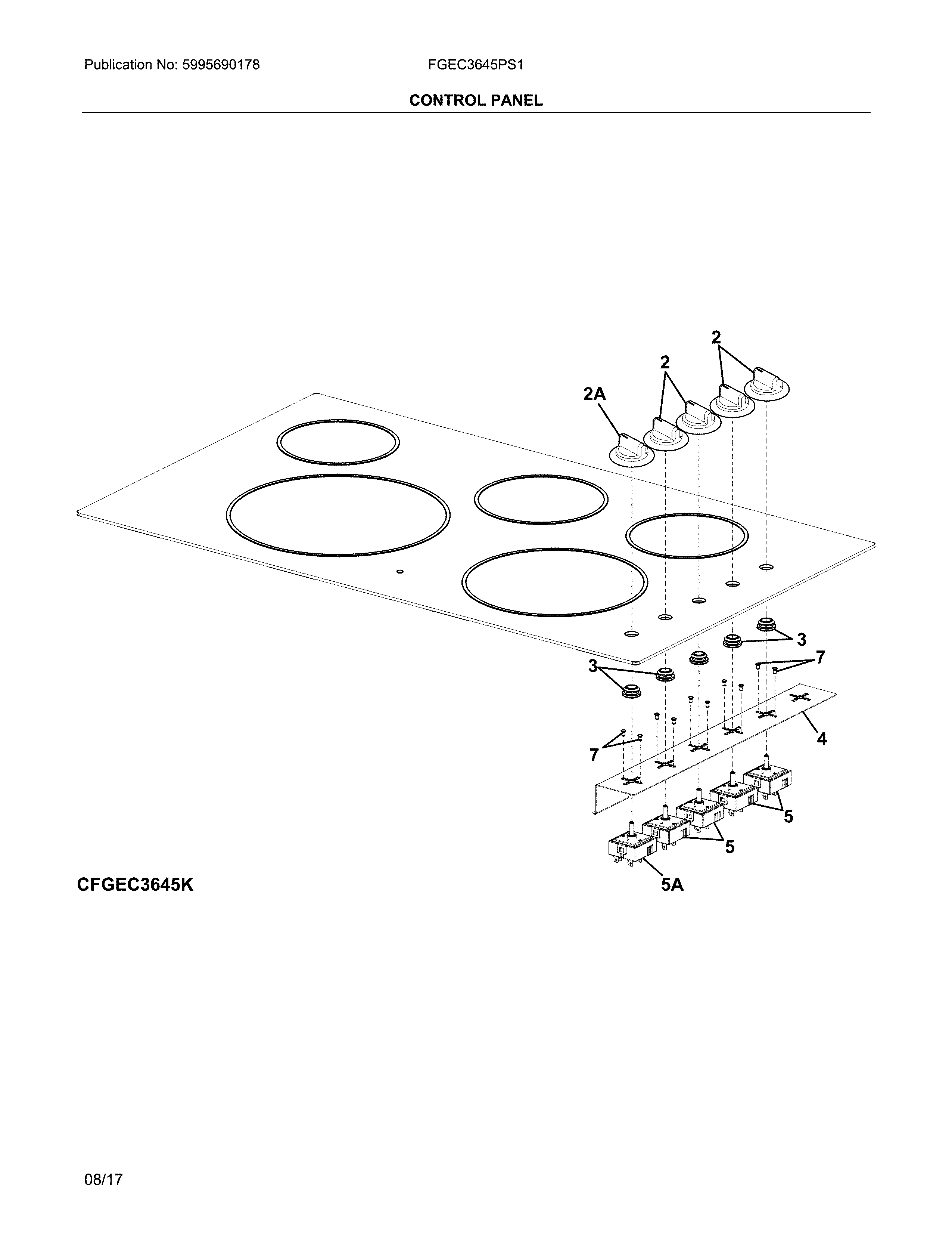 Frigidaire FGEC3645PS1 control panel diagram