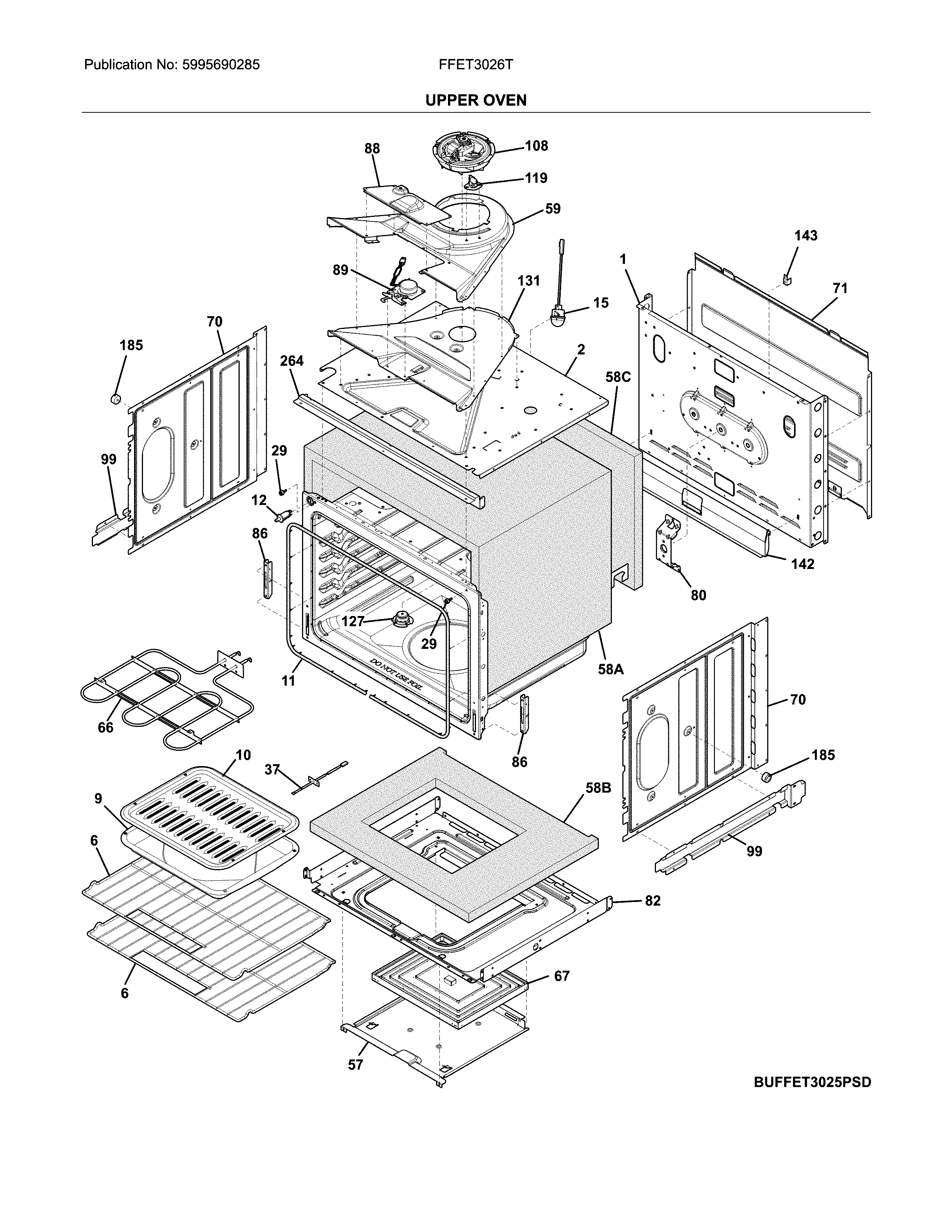Frigidaire FFET3026TBA upper oven diagram