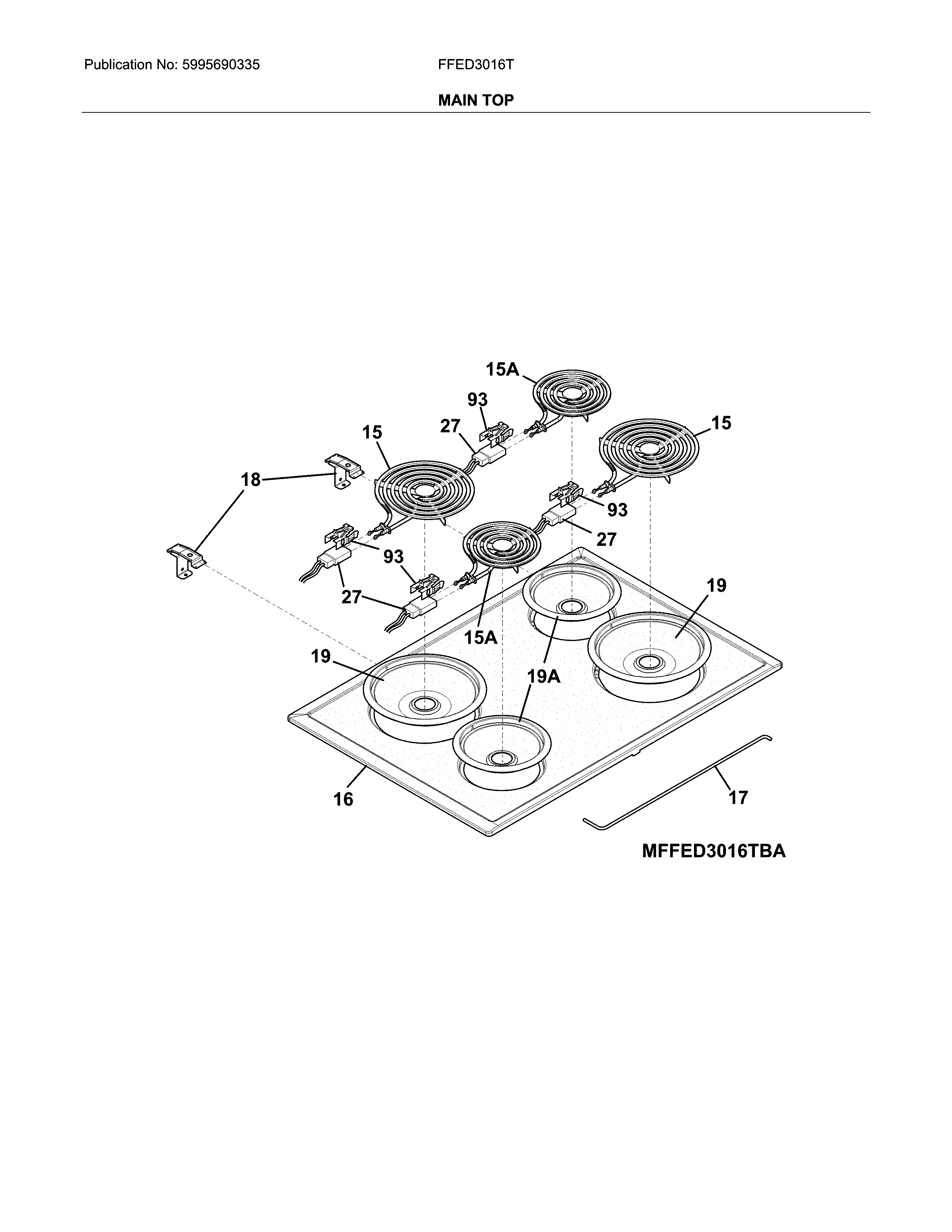 Frigidaire FFED3016TWA main top diagram